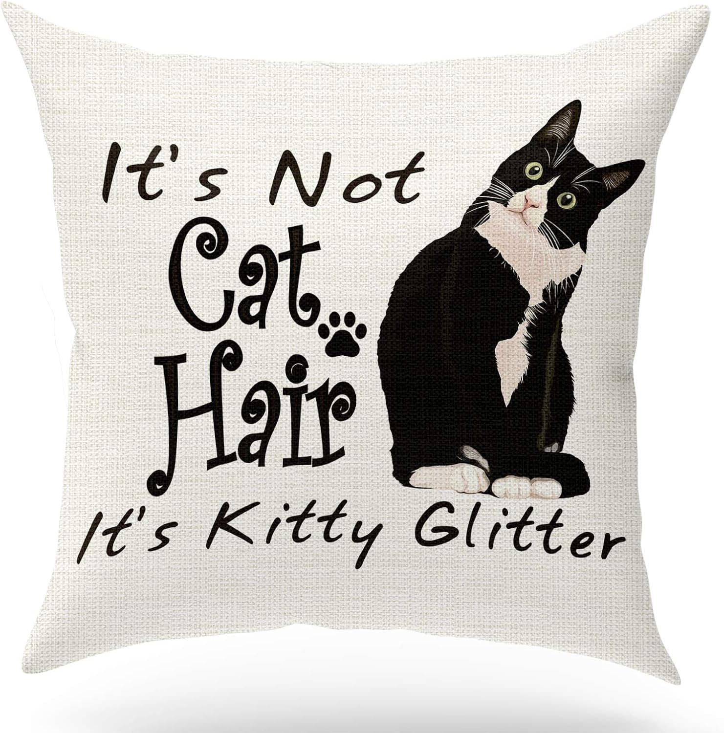 It’s Not Cat Hair It’s Kitty Glitter, Cat Throw Pillow Case, Gifts for Cat Pet Lover, Cat Lover Gifts, Cat Mom Gifts, Cat Lady, Cat Decor,18 x 18 Inch Linen Cushion Cover for Sofa Couch Bed Home Decor