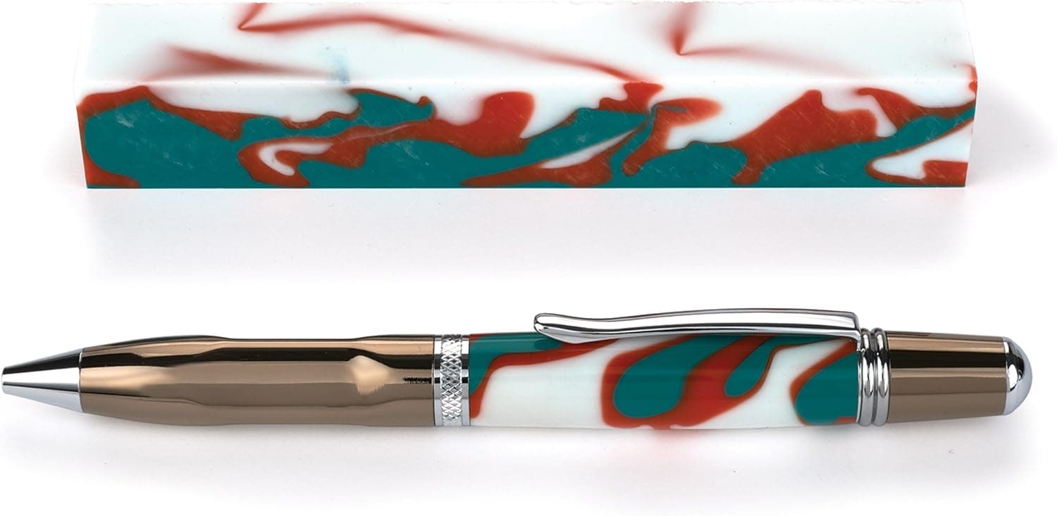 WOODRIVER Acrylic Pen Blank Aqua, Coral & White