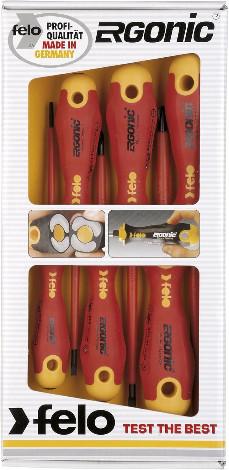 Felo 07157 53169 Ergonic Insulated Slotted & Phillips Screwdrivers, Set of 6