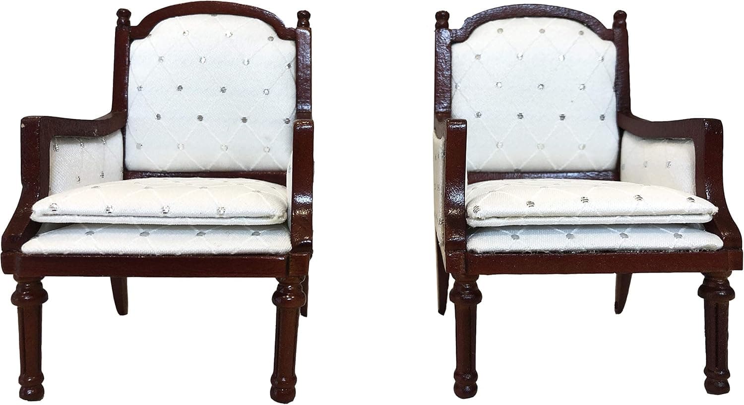 Wooden Dollhouse Armchairs, Set of 2, Dinning Lounge Chairs for Doll Houses, Miniature Furniture, Dark Brown, Upholstered, for 3 inch to 6 inch Dolls
