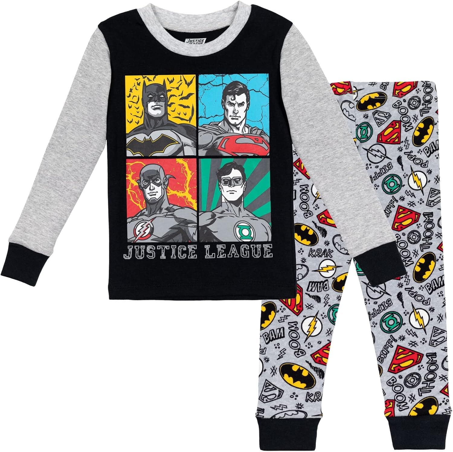 DC Comics Justice League Batman Superman 2 Piece Pajama Set: Long Sleeve Top & Pants