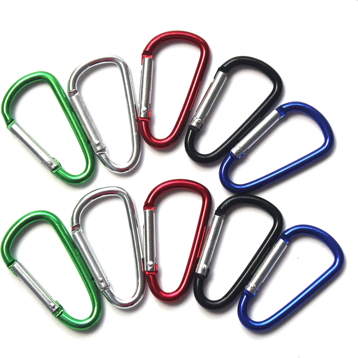 GoodLucky365 10pc D Carabiner Keychain Camp Spring Snap Clip Hook Keyring Climbing Hiking, Assorted Colors