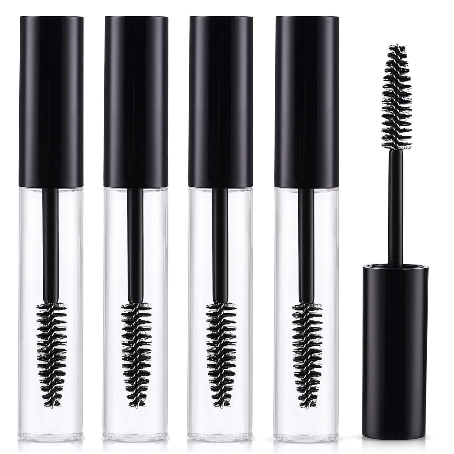 ZMCARE 4-Pack (10mL) Reusable Empty Clear Mascara Tube, Mascara Container, —Reusable Empty Bottle for Castor Oil / Eyelash Growth Oil with Brush for Home and Travel, DIY Makeup Tool