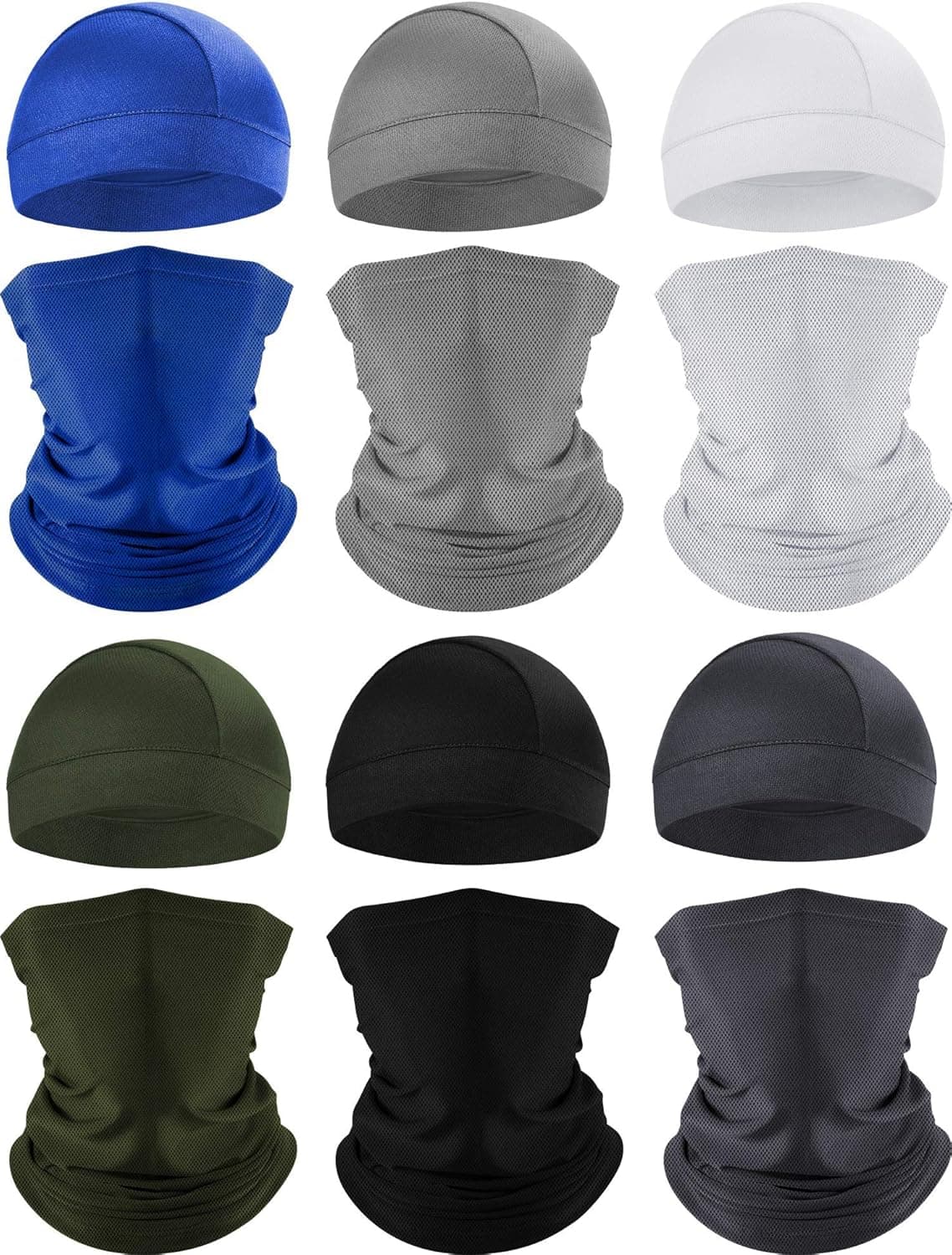 SATINIOR 6 Pieces Summer Mesh Face Cover Neck Gaiter UV Protection Face Bandana 6 Pieces Cooling Skull Caps Unisex Mesh Beanies
