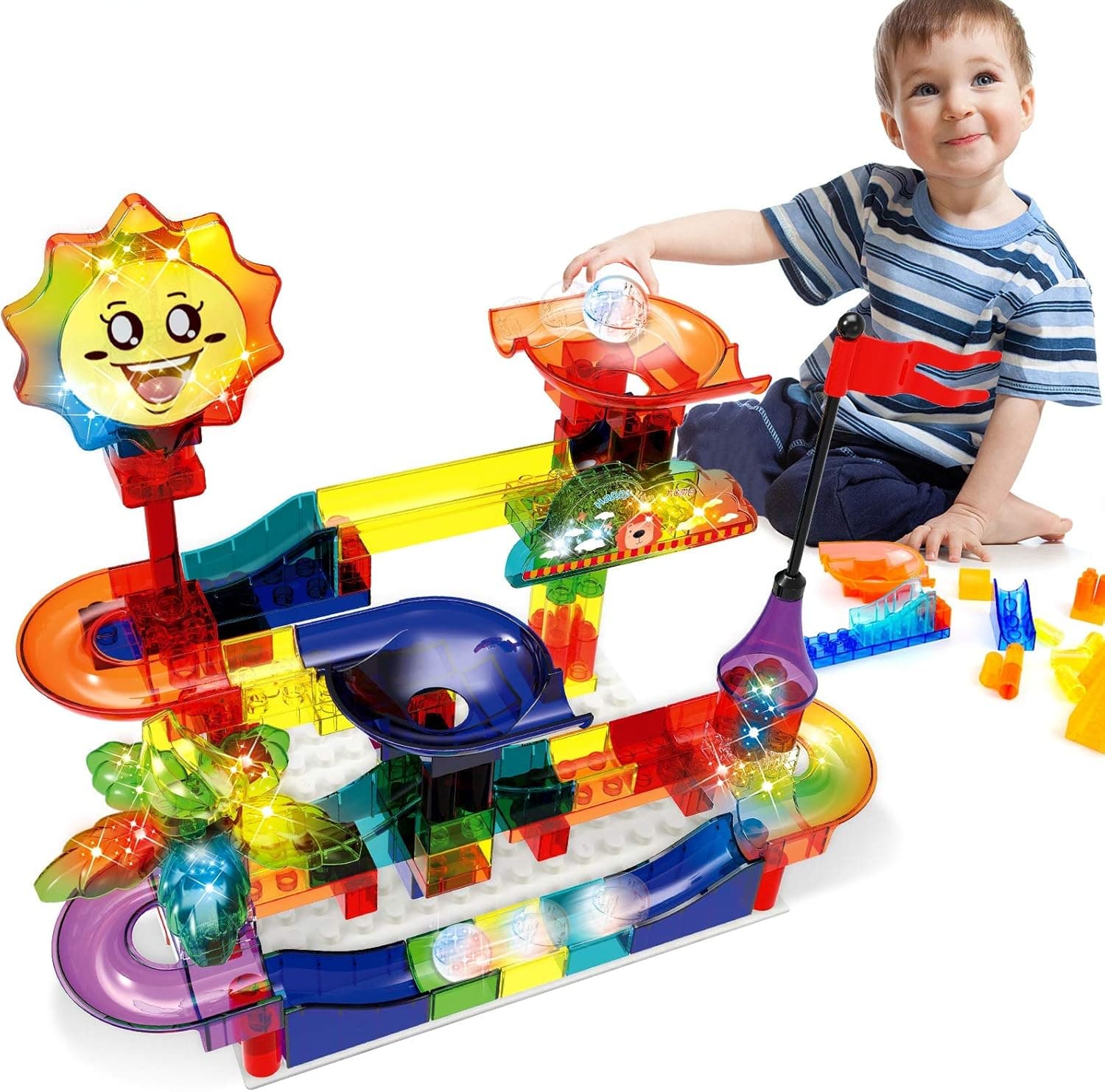 113 PCS Marble Run, Kids Luminous Marble Run Toy Set, Deluxe Marble Run with 2 Marble Balls, Suitable for Kids 3+ Cute Toys Glow in The Dark
