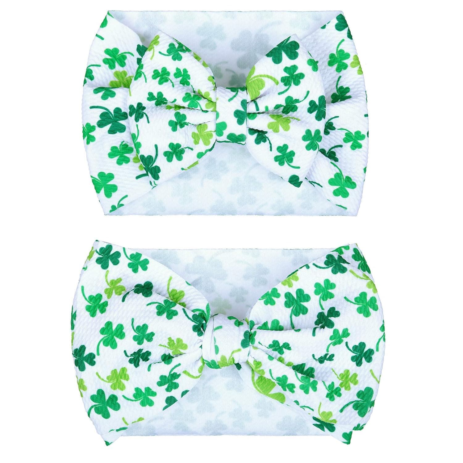 Chuangdi 2 Pieces St. Patrick's Day Baby Headband Green Shamrock Baby Girls Hair Band Bow Stretch Turban Headdress for Baby Toddler Girls, 5 Inch, 7 Inch