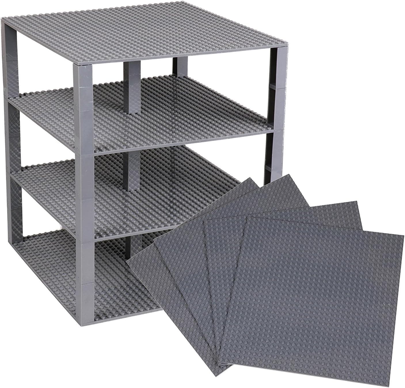 Strictly Briks Large Classic Stackable Baseplates, Building Bricks for Towers, Shelves, and More, 100% Compatible with All Major Brands, Gray, 4 Base Plates & 30 Stackers, 10x10 Inches