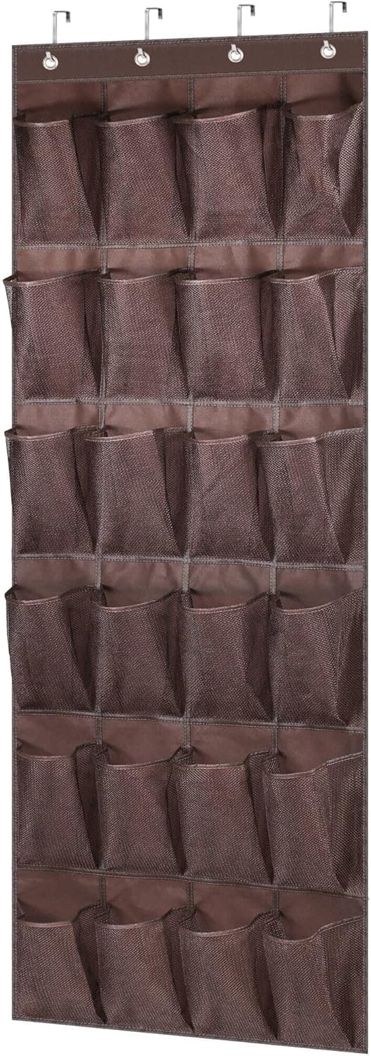 MISSLO Door Shoe Organizer Hanging with 24 Large Mesh Pockets Shoe Hanger Organizer for Door, Tan