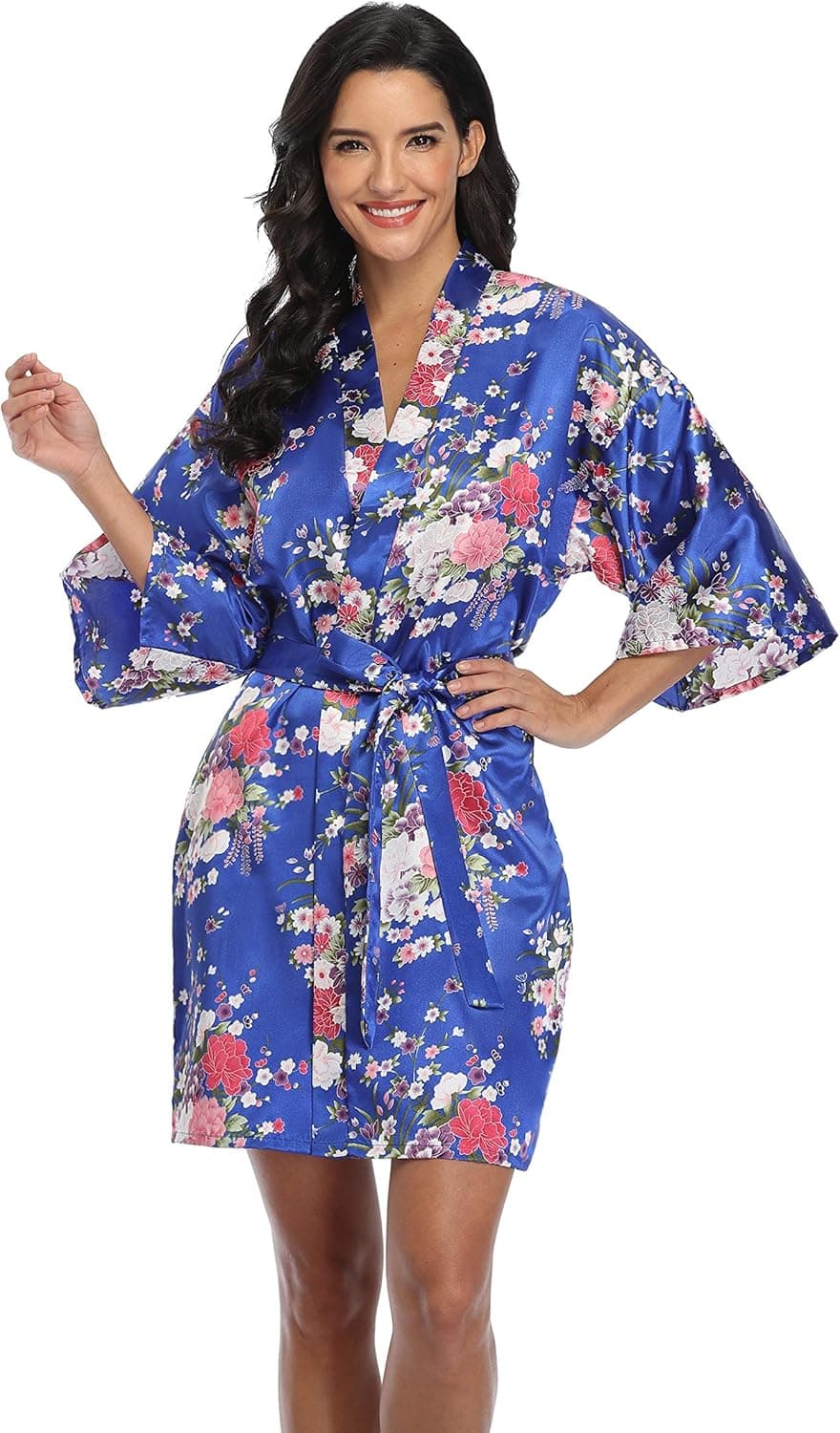 sophiashopping Women's Floral Robe Bridemaids Satin Kimono Dressing Gown Short Sleepwear
