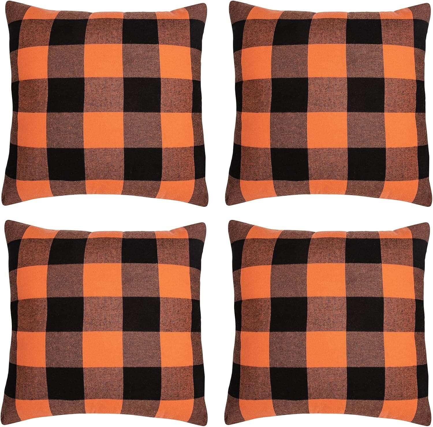 Set of 4 Halloween Pillow Covers 20x20, Farmhouse Buffalo Orange Plaid Pillow Covers Square for Halloween Pillows Holiday Outdoor Christmas Decor Couch Sofa Car