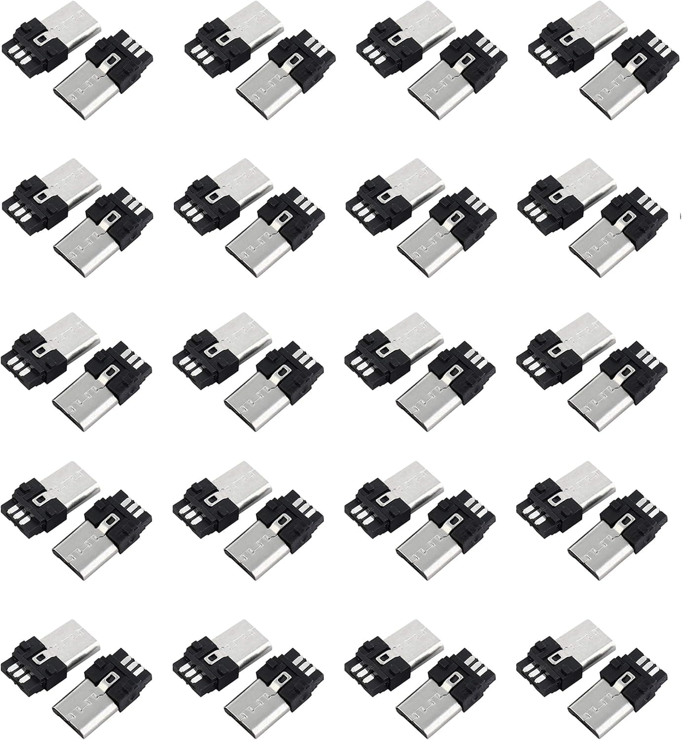 AodesiElectronics Micro USB B Type Mni 5 Pin Male Solder Jack Adapter Connector Socket Silver Tone,Pack of 40