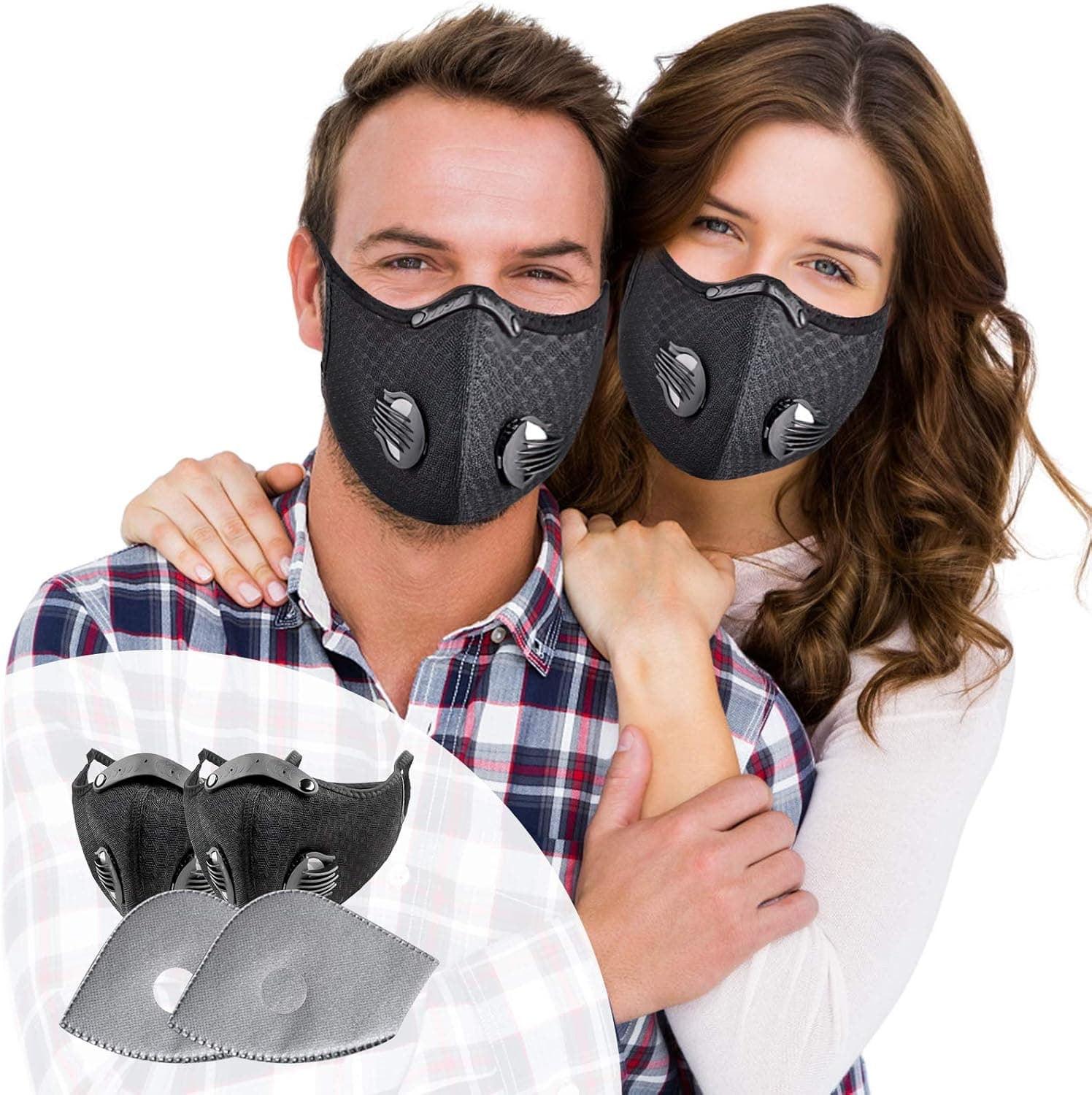 SOKERDY Sports Workout Face Masks 2Piece with 4PCS Filters Net Breathable & Comfortable Dust Masks Washable Reusable Masks Balaclava Mask Black