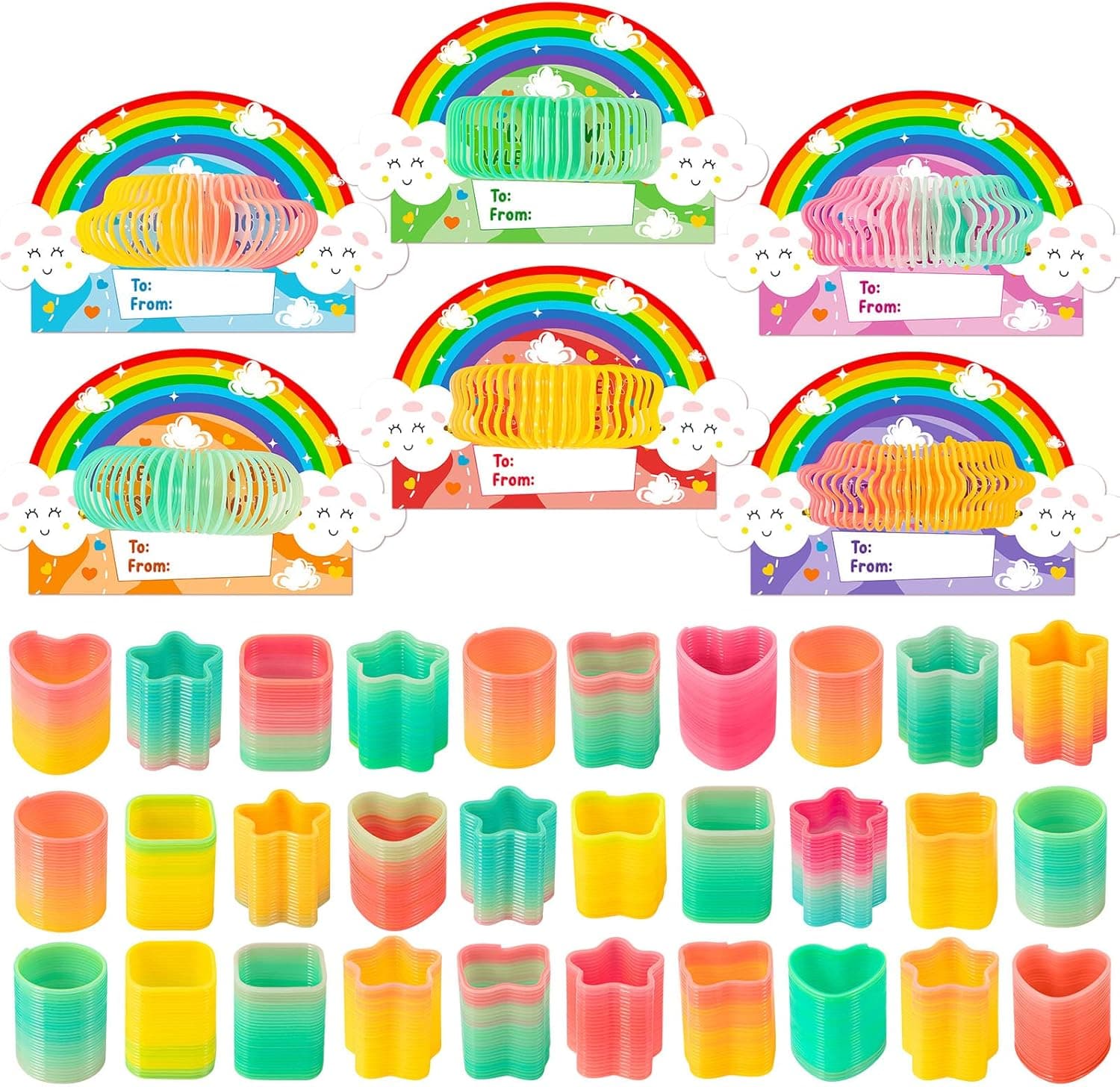 Valentines Cards for Kids Classroom, 30 PCS Valentines Day Cards with Rainbow Springs, Coil Spring Toy for Boys Girls Party Favors, Kids Exchange Cards for School Classroom, Ideal Valentine Gifts