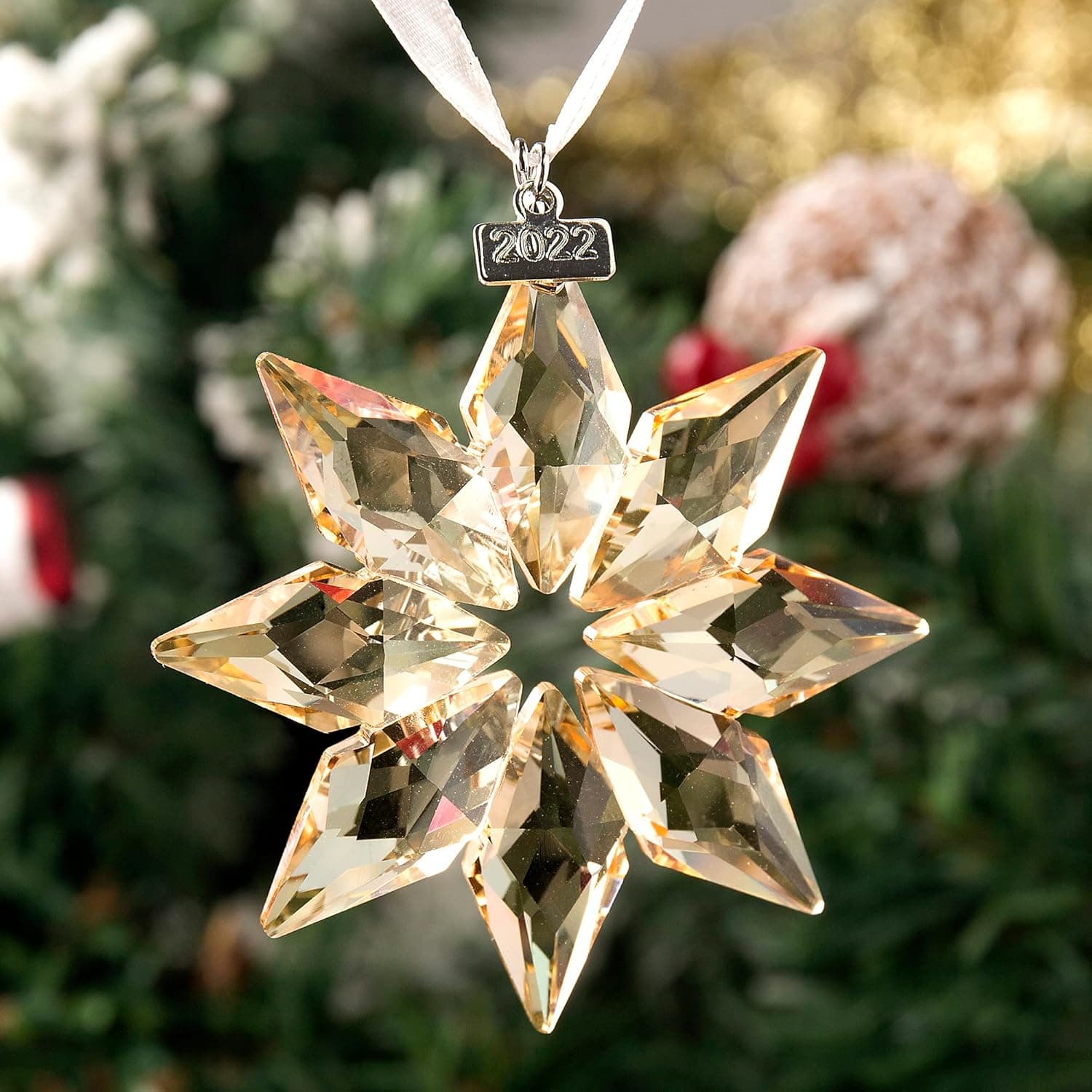 2022 Annual Snowflake Crystal Christmas Ornaments New Year Winter Star Crystal Pendant New Year Christmas Tree Decorations