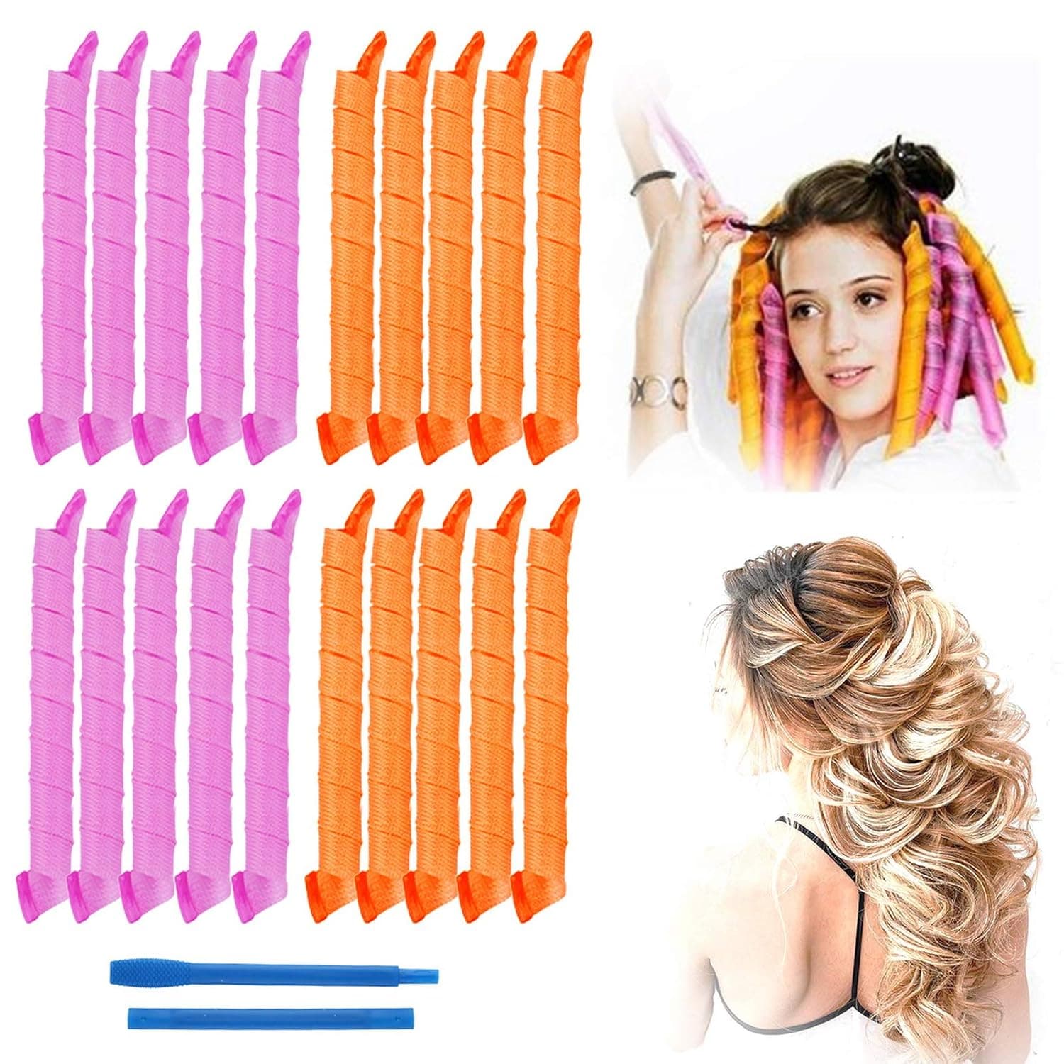 20 Pieces Spiral Curls Hair Curlers No Heat Hair Curls Styling Kit Magic Hair Roller with 3 Pieces Styling Hooks for Extra Long Hair Most Kinds of Hairstyles (21"/55cm)