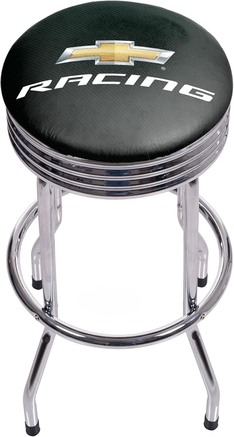 Trademark Gameroom GM1005-CR Chevrolet Chrome Ribbed bar Stool - Chevy Racing