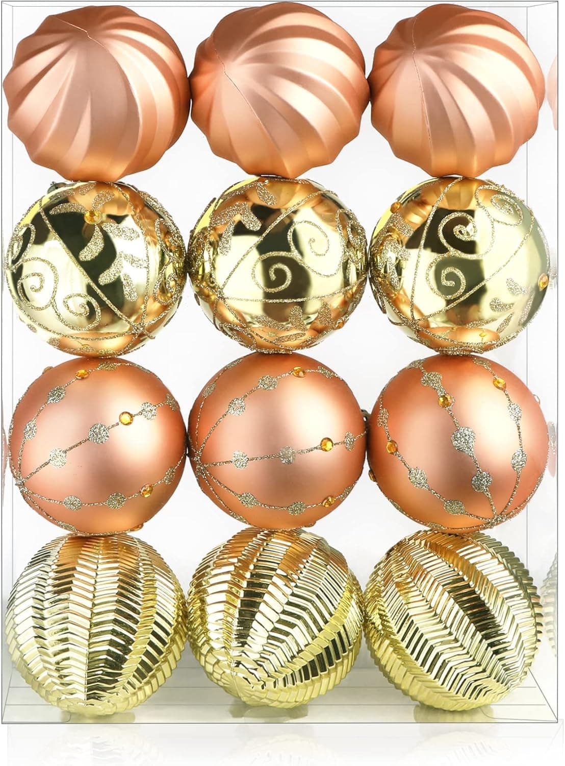 SHareconn 12ct 3.15 Inch Christmas Tree Balls Ornaments Set, Colored Shatterproof Plastic Decorative Baubles for Xmas Tree Decor Holiday Party Wedding Decoration (Rose & Gold, 80mm)