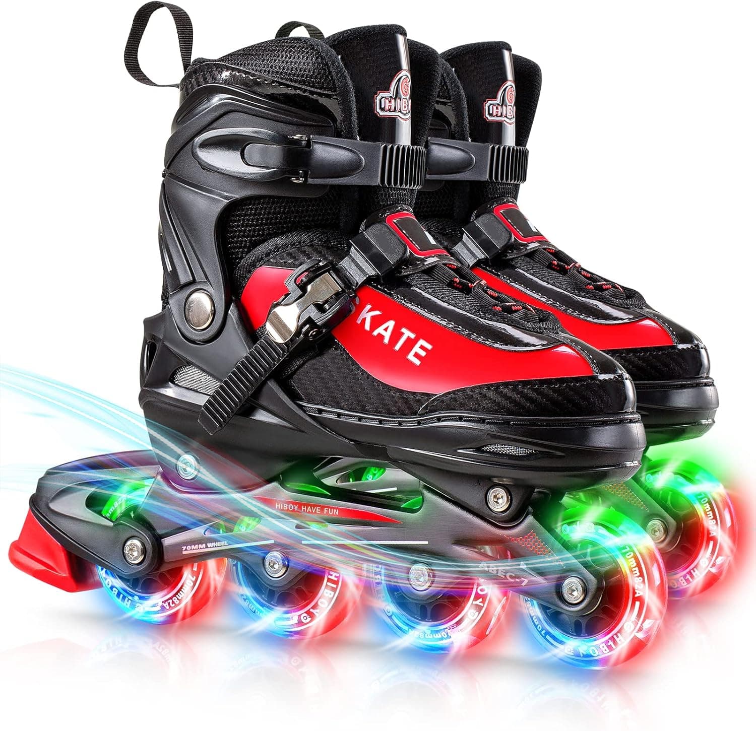 Hiboy Adjustable Inline Skates with All Light up Wheels, Outdoor & Indoor Illuminating Roller Skates for Boys, Girls, Beginners