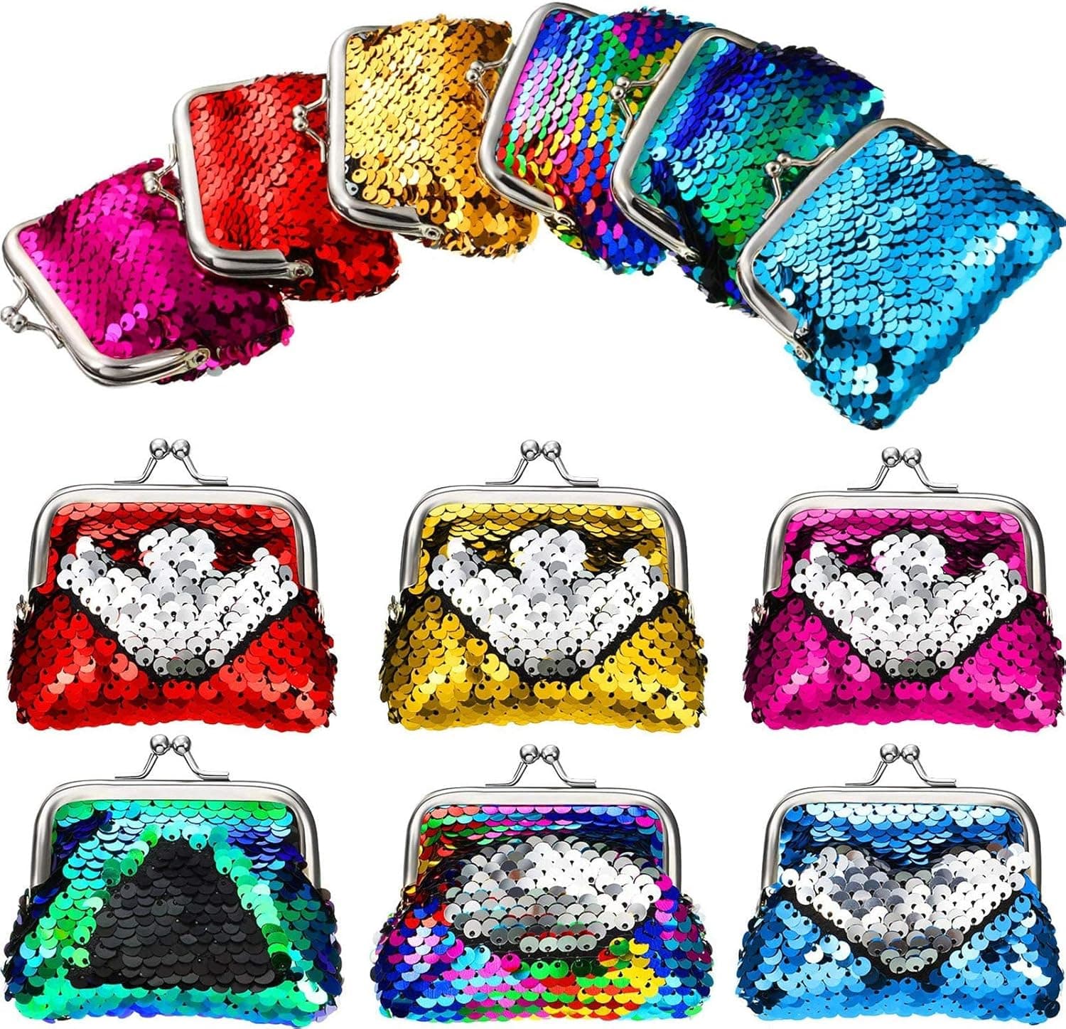 12 Pieces Sequin Coin Purses Reversible Sequin Mini Wallets Pouches Colorful Sequins Bags for Party Favor Christmas Holiday Gift