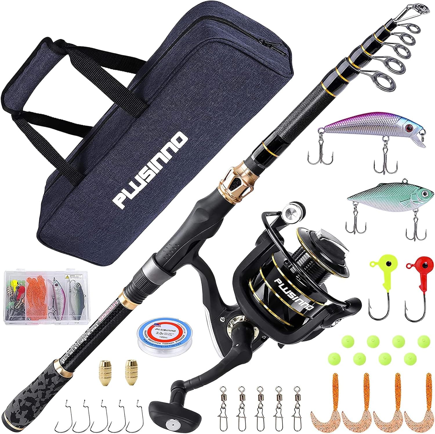 PLUSINNO Fishing Rod and Reel Combos Carbon Fiber Telescopic Fishing Rod with Reel Combo Sea Saltwater Freshwater Kit Fishing Pole…