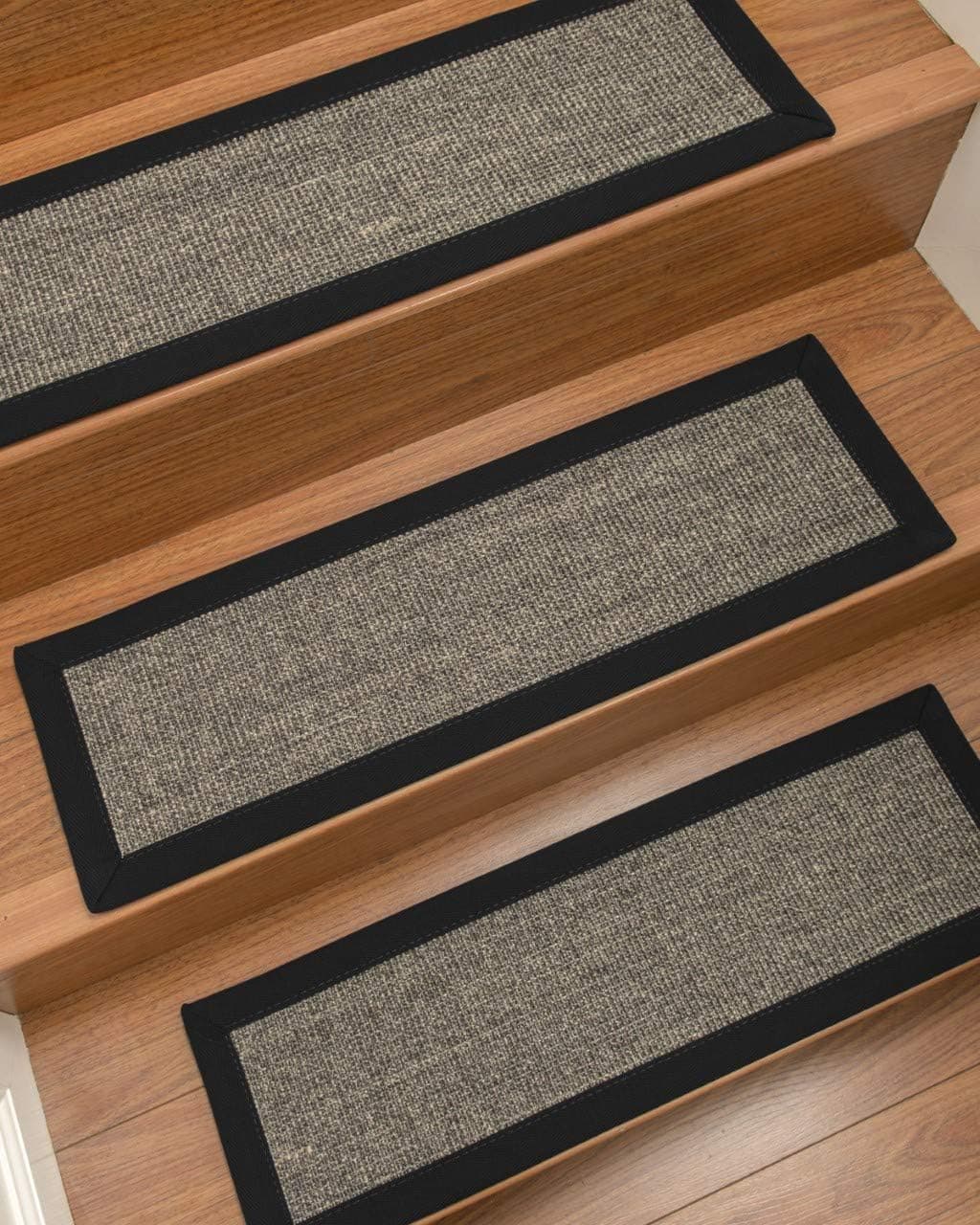 Natural Area Rugs Greyish Blue Shadows DIY Pet Friendly Handmade Sisal Carpet Stair Treads/Rugs Safety Slip Resistant for Kids, Elders, and Dogs. 9" x 29" (13), Black Border
