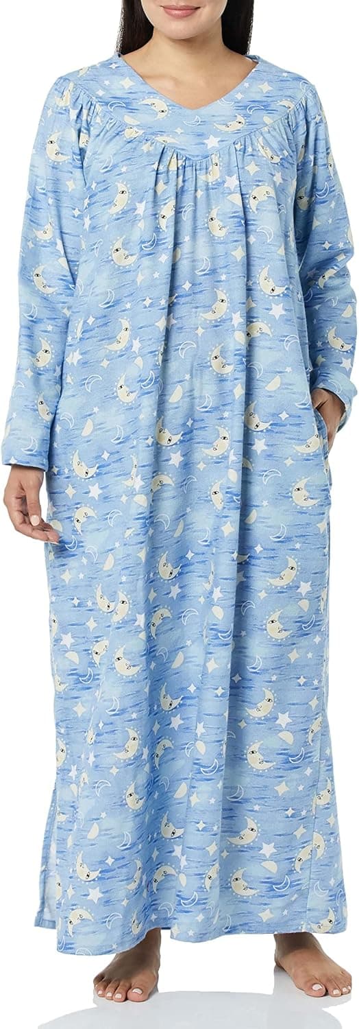 AmeriMark Women Full-Length Flannel Nightgown Pajamas – Ladies Lightweight Warm Cotton Night Gown Nightshirt for Sleeping