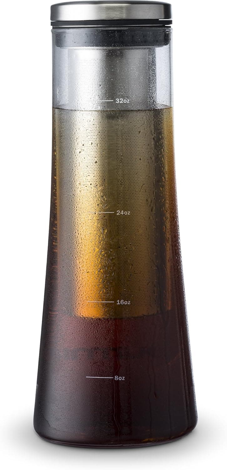 Gourmia GCM9825 Cold Brew Coffee Maker Gourmet Iced Coffee Maker With Removable Steeping Column, Airtight Design For The Freshest Brew 1 Liter Capacity