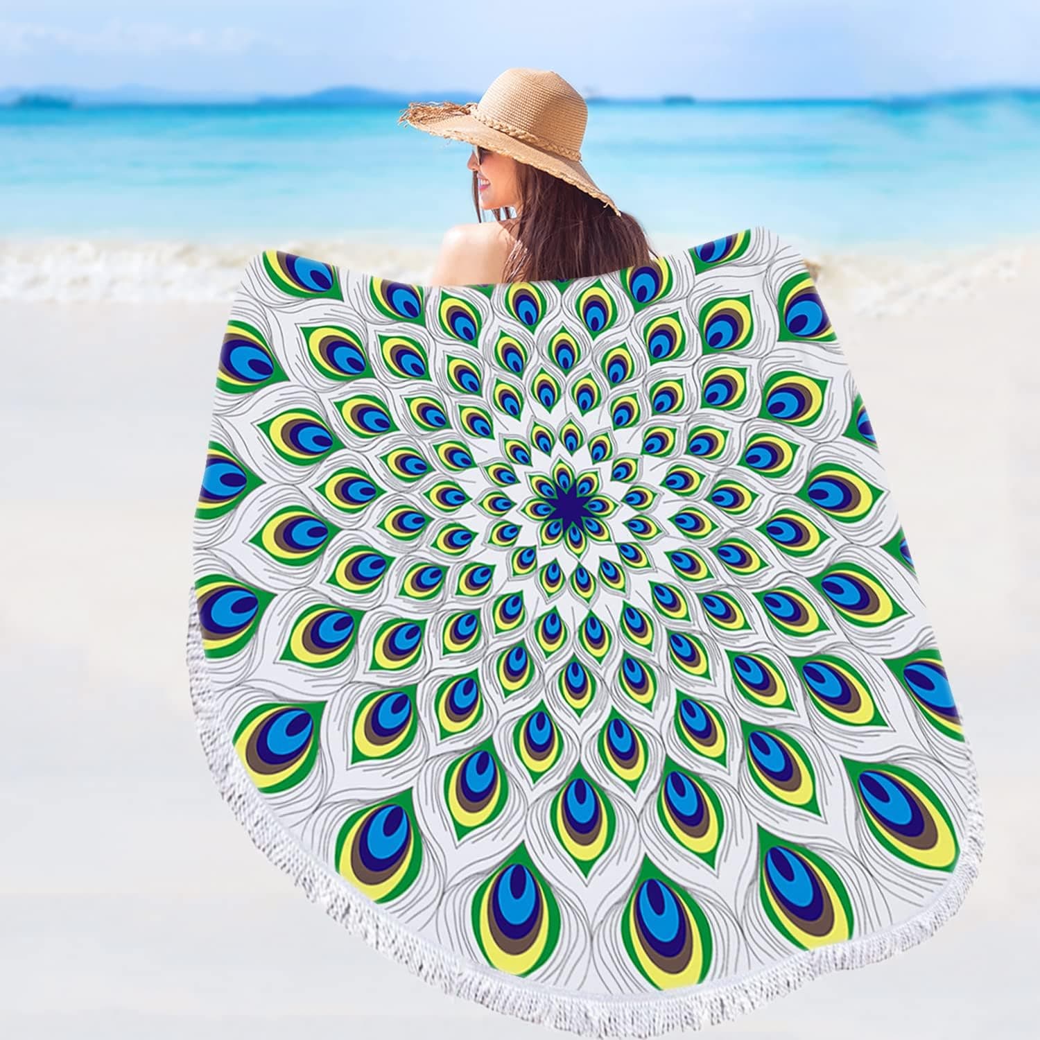 Violet Mist Microfiber Beach Towels Oversized Round Mandala Beach Blanket Sand Free Quick Dry Hippie Boho Circle Bath Towel Absorbent Bohemian Meditation Rug Yoga Mat Throw Fringe Tapestry 60" BF