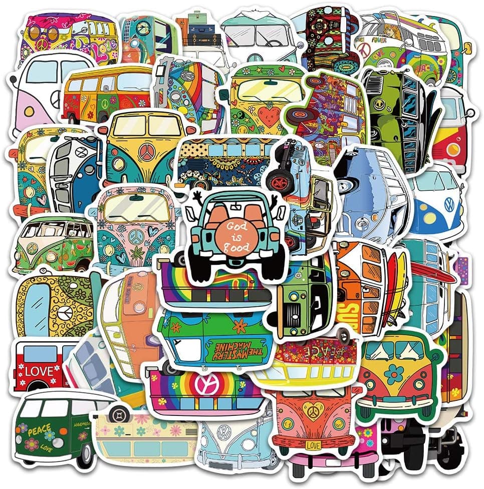 50PCS Bus StickersVinyl Waterproof Stickers for Laptop,Water Bottles,Skateboard,Computer,Phone,Guitar,Bat Stickers for Kids and Adult (50PCS Bus Stickers)