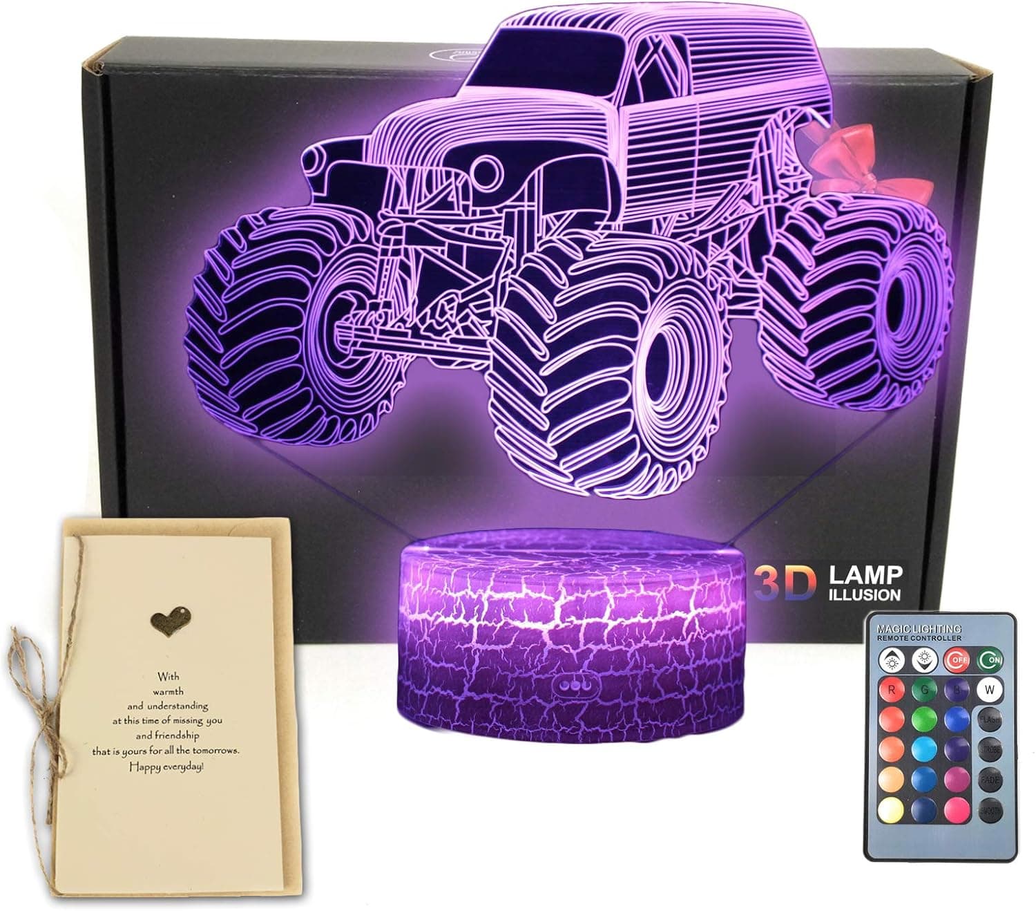 Truck 3D Illusion Lamp Car Vehicle Room Table Decor Night Light with Greeting Card,16 Colors Remote Bedroom Decorations Toys Gifts Ideas for Fathers Day,Dad,Men,Women,Kids,Boys,Girls,Teens