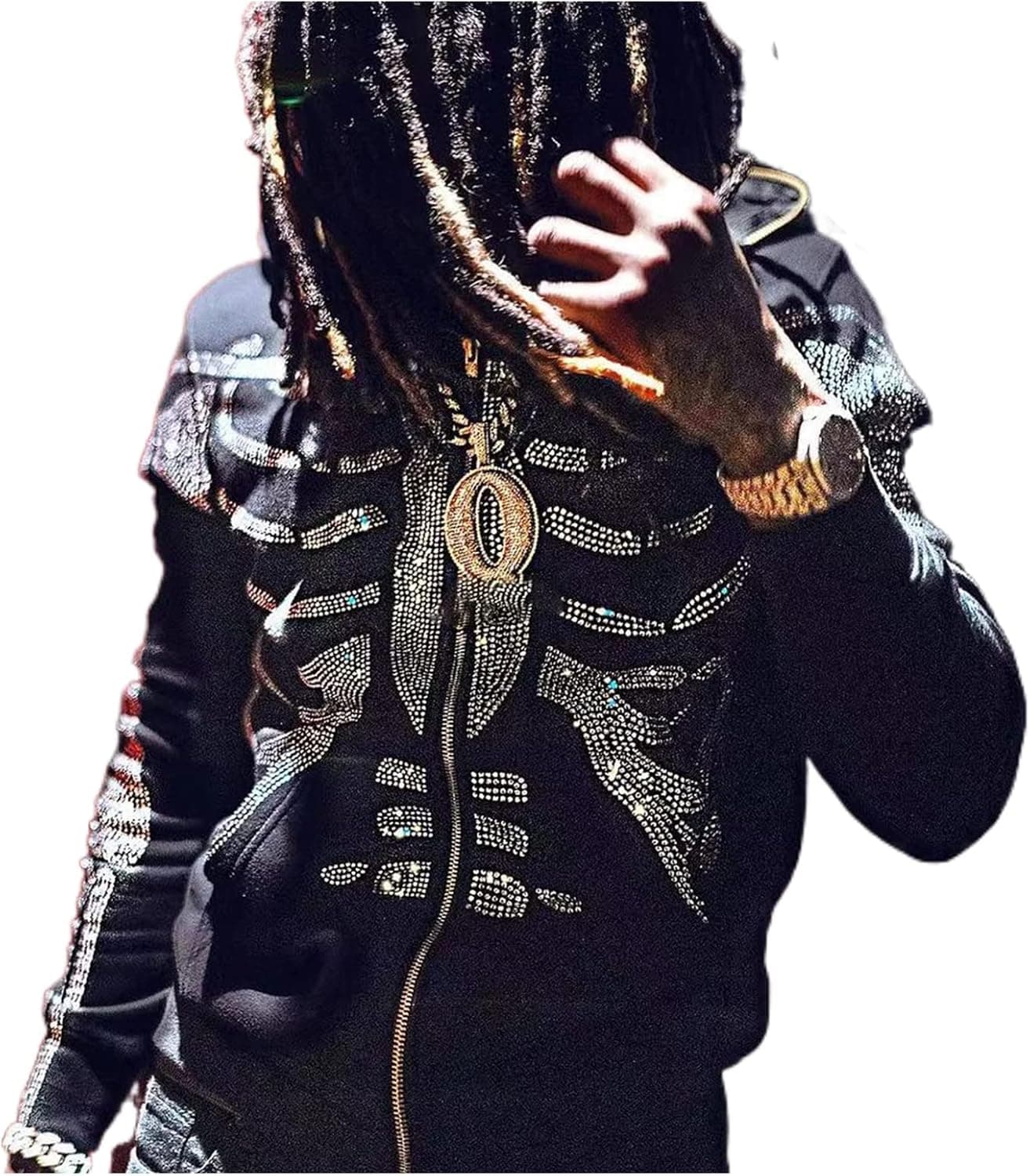 Creaion Unisex Men Women Oversized Streetwear Rhinestone Graphic Y2k Full Zip Up Hoodie Sparkly Hooded Sweatshirt Jacket