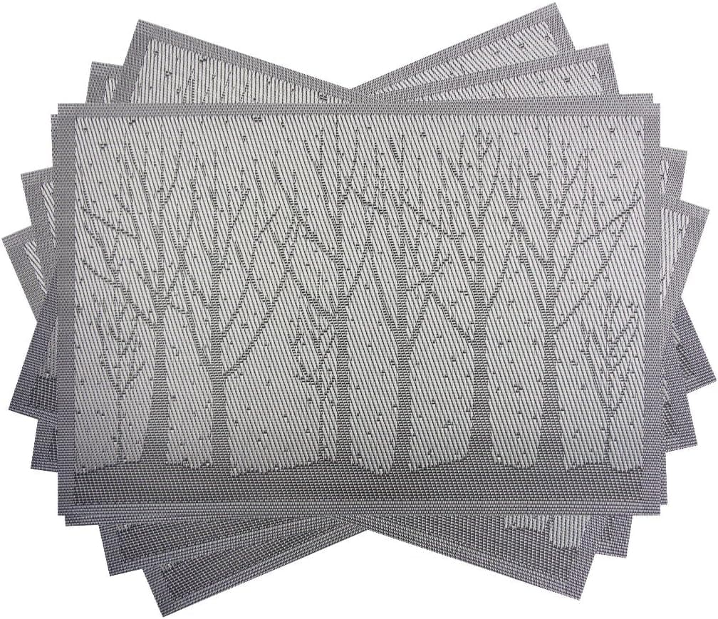 Bright Dream Placemats Fabric Plastic Plastic for Dining Table Wipe Clean Heat-resistand Woven Vinyl Kitchen Table Placemats Set of 6 (Silver)