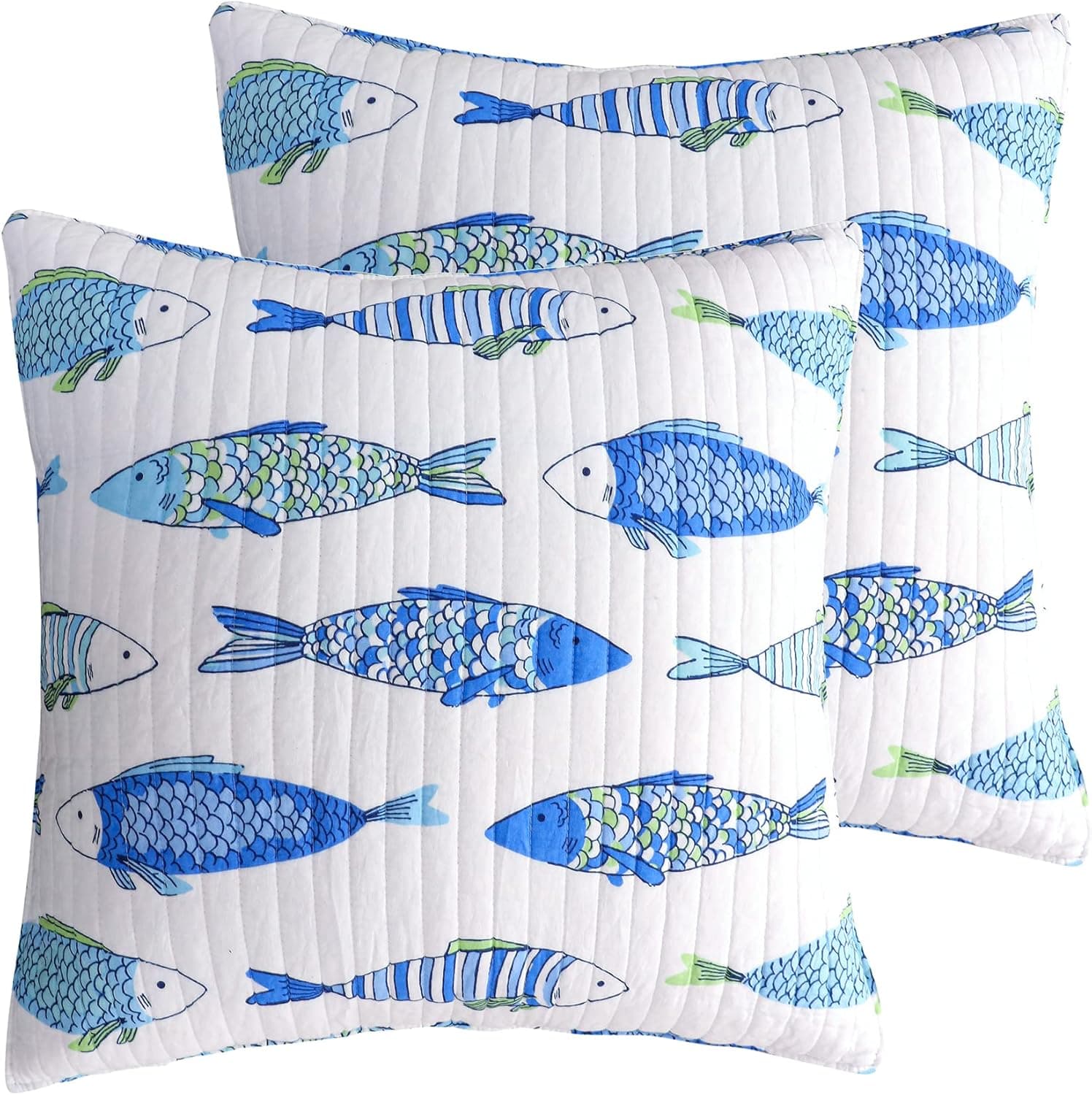 Levtex Home - Catalina - Quilted Euro Shams Set of Two (26 x 26 in.) - Geometric Pattern - Cotton Fabric