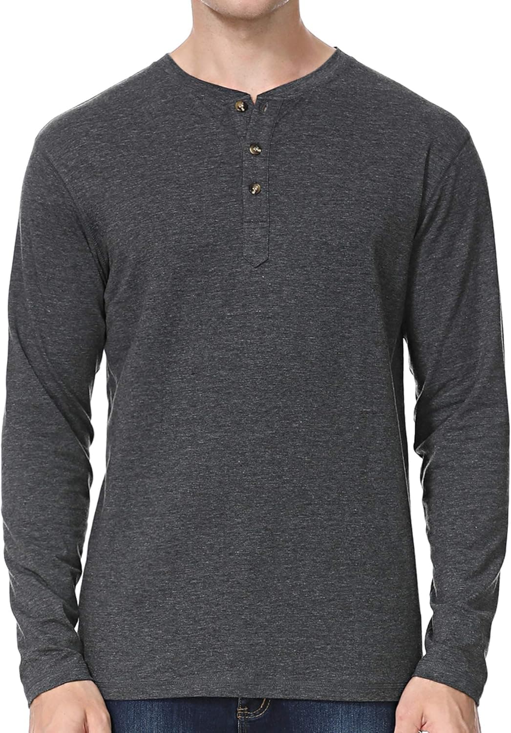 AUANZOCO Men's Casual Slim Fit Long Sleeve Henley T Shirts Dark Gray