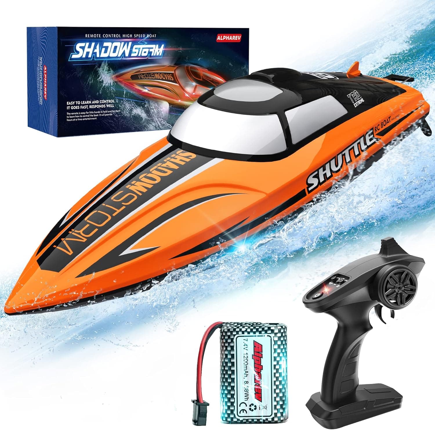 ALPHAREV RC Boat - R208 20+ MPH Fast Remote Control Boat for Pool & Lake, 2.4GHz RC Boats for Adults & Kids, RC Speed Boat with Rechargeable Battery, Summer Outdoor Water Toys Birthday Gifts for Boys