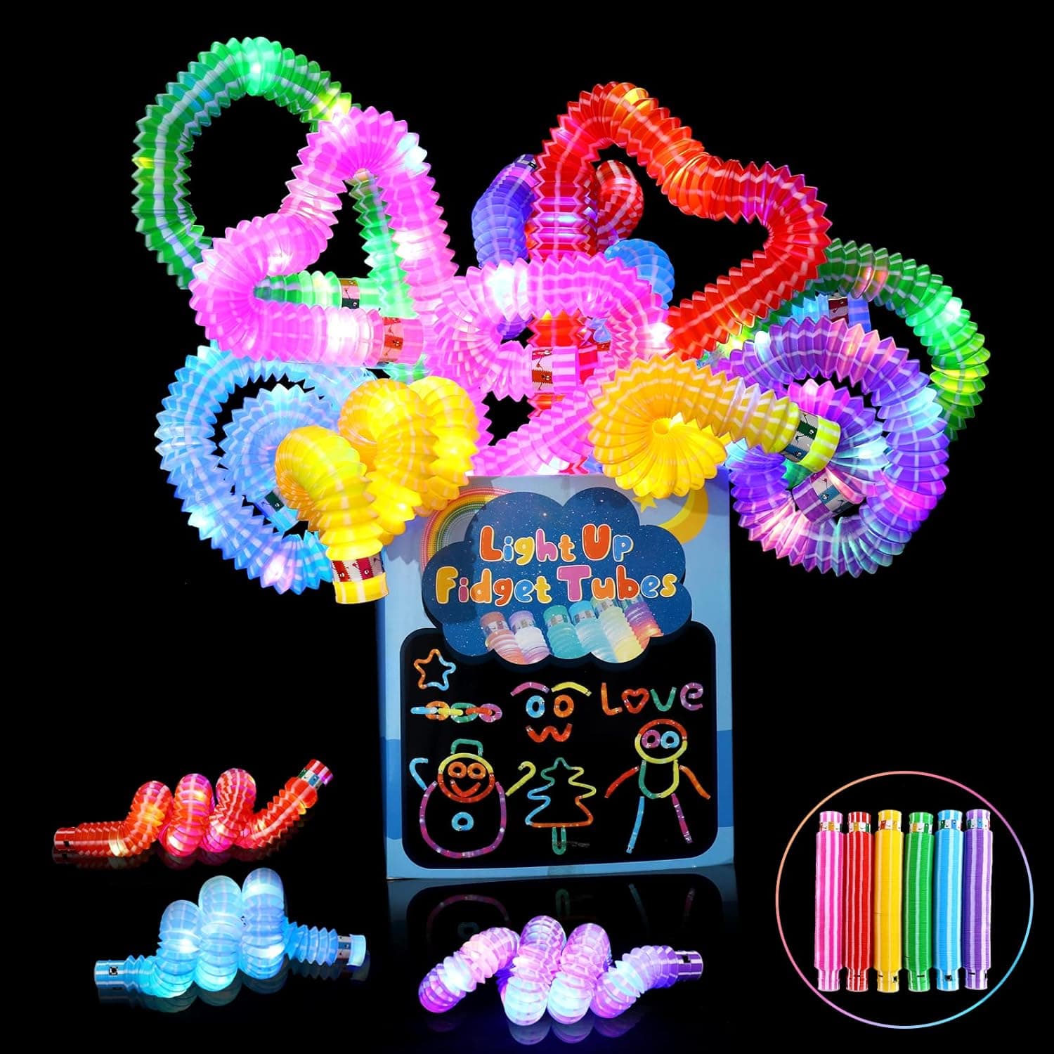 24 Pcs Party Favors Light Up Tubes LED Glow Tubes for Kids, Glow Sticks Fidget Toy Glow in The Dark Party Supplies, Valentine's Day Birthday Party Return Gifts