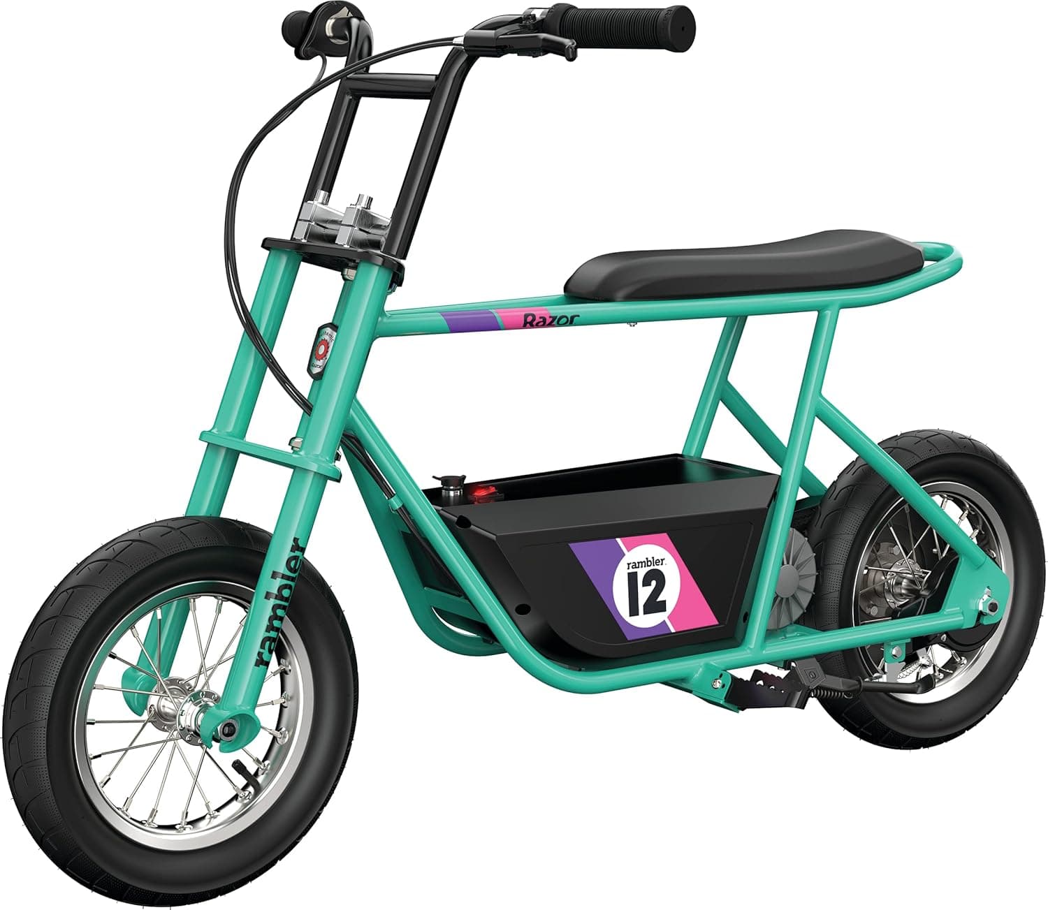 Razor Rambler 12 – 24V Electric Minibike with Retro Style, Up to 14 mph, Wide 12" Air- Filled Tires, High-Torque 250-watt Motor, Up to 40 Minutes Ride Time, for Ages 13 and up