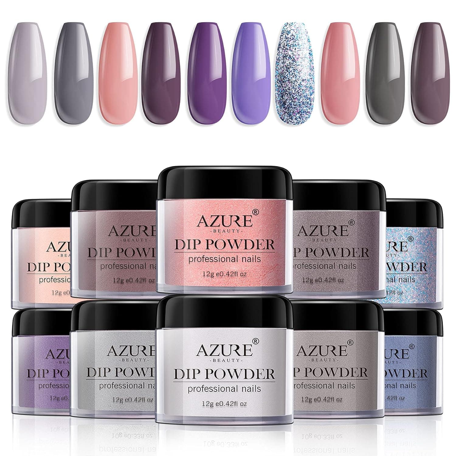 Dip Powder Nail Color Set with 10 Colors Nude Pink Purple Acrylic Dipping Powder Nail Refill Set Nails System French Nail Art Manicure DIY at Home(0.42oz)