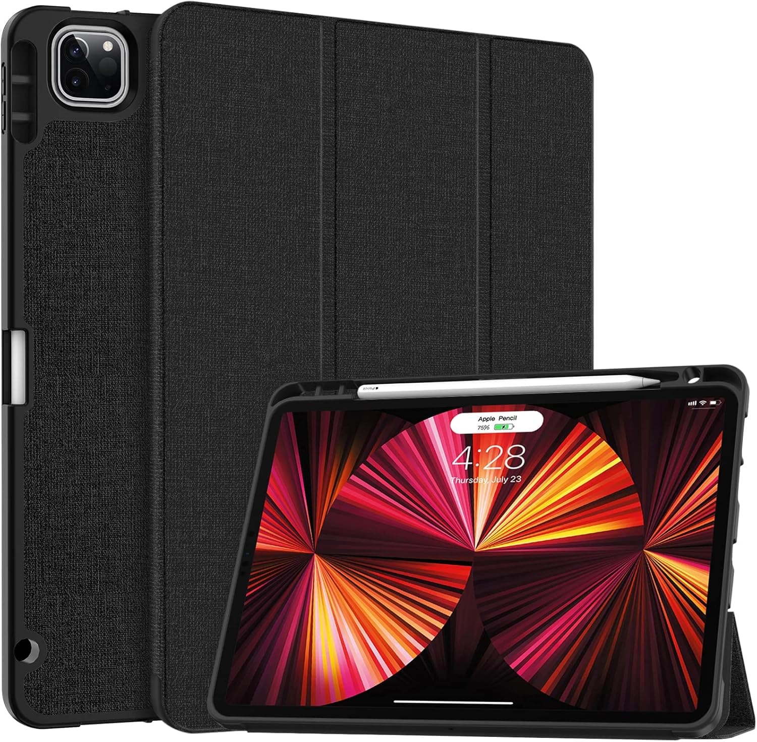 Soke New iPad Pro 11 Case 2022/2021 with Pencil Holder - [Full Body Protection + 2nd Gen Apple Pencil Charging + Auto Wake/Sleep], Soft TPU Back Cover for 2022/2021 iPad Pro 11 inch(Black)