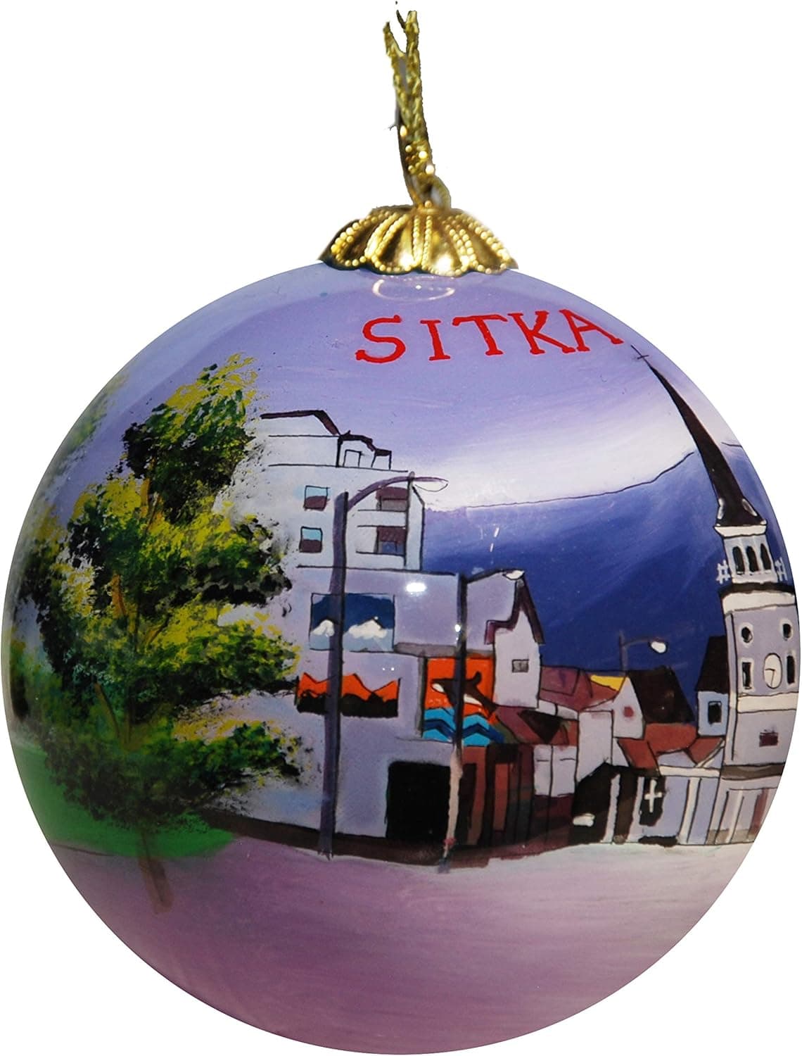Hand Painted Glass Christmas Ornament - Sitka, Alaska