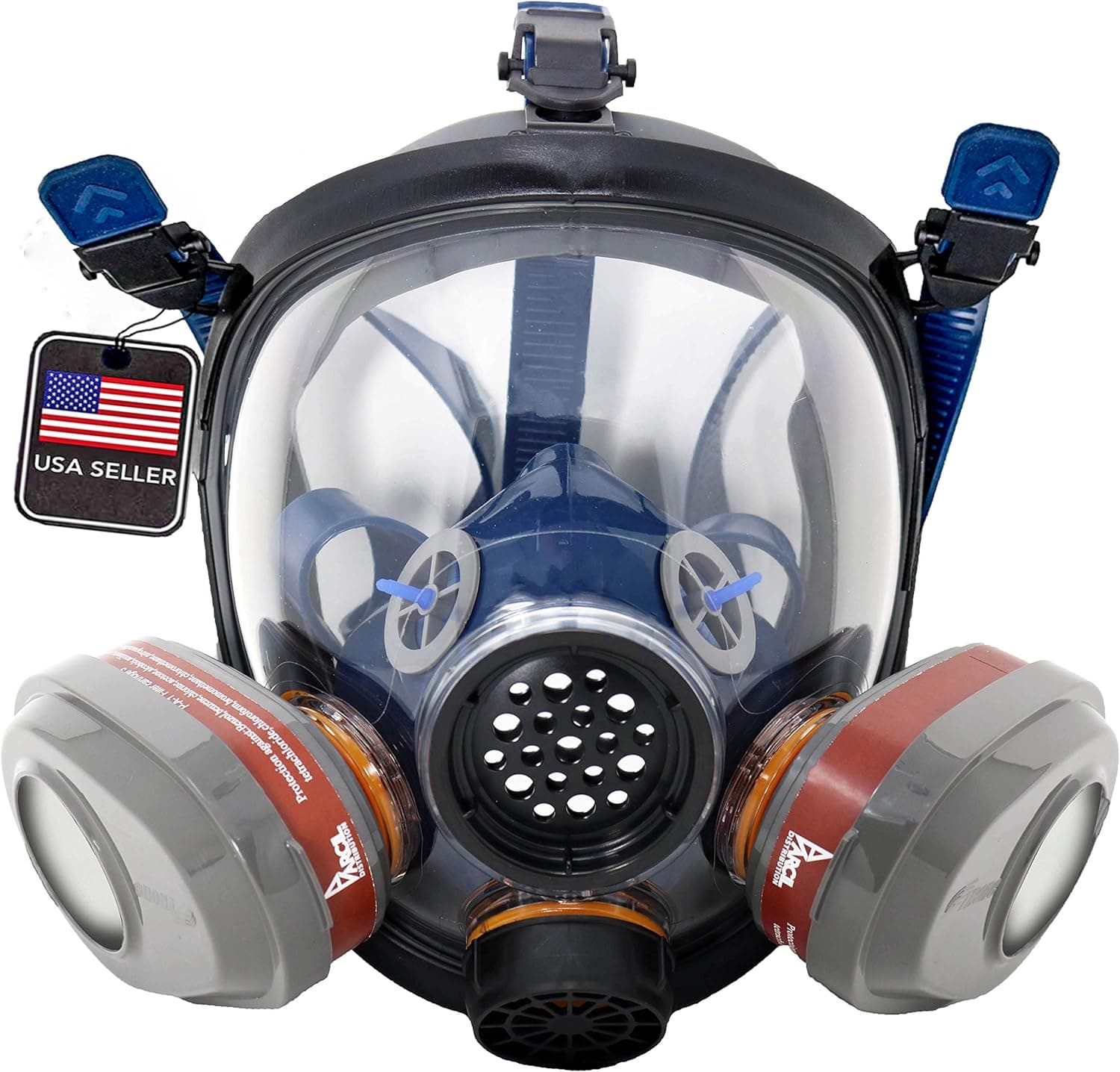 PT-101 Full Face Organic Vapor & Particulate Respirator with Dual P-A-3 Carbon Activated Cartridges - Eye Protection Mask