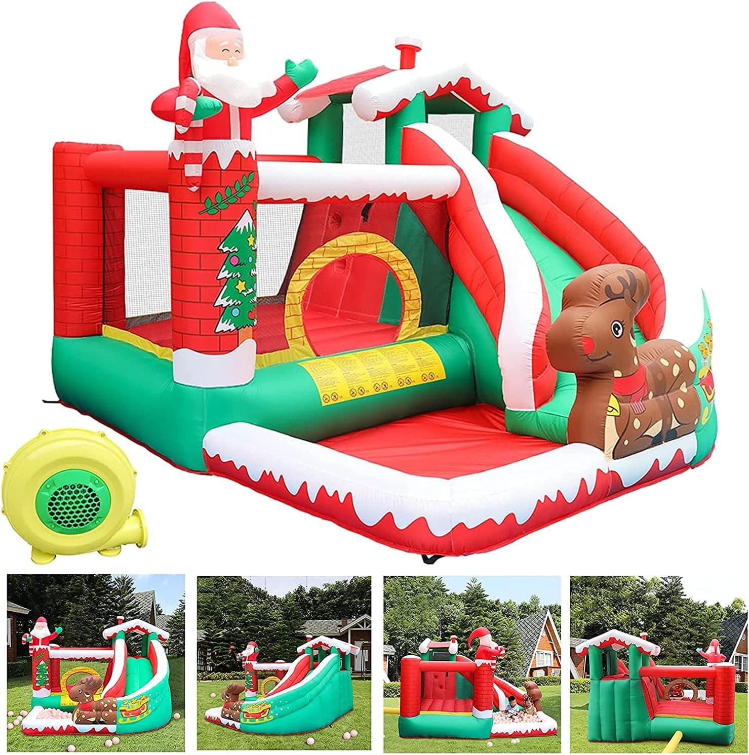 BAOP Inflatable Bounce House with Slide, Large Kids Inflatable Bouncer wAir Blower, Ball Pool and Safety Net, Jumping Bouncy Castle Slide for Backyard Jump House (Multicolor - A)