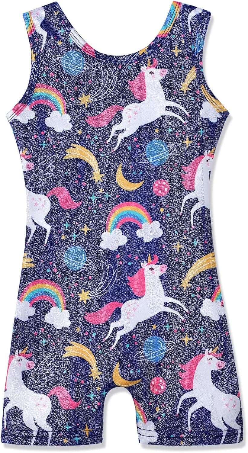 HOZIY Gymnastics Leotards for Girls with Shorts Toddlers Biketards Rainbow Unicorn Dinosaur Mermaid Leopard Donut Galaxy