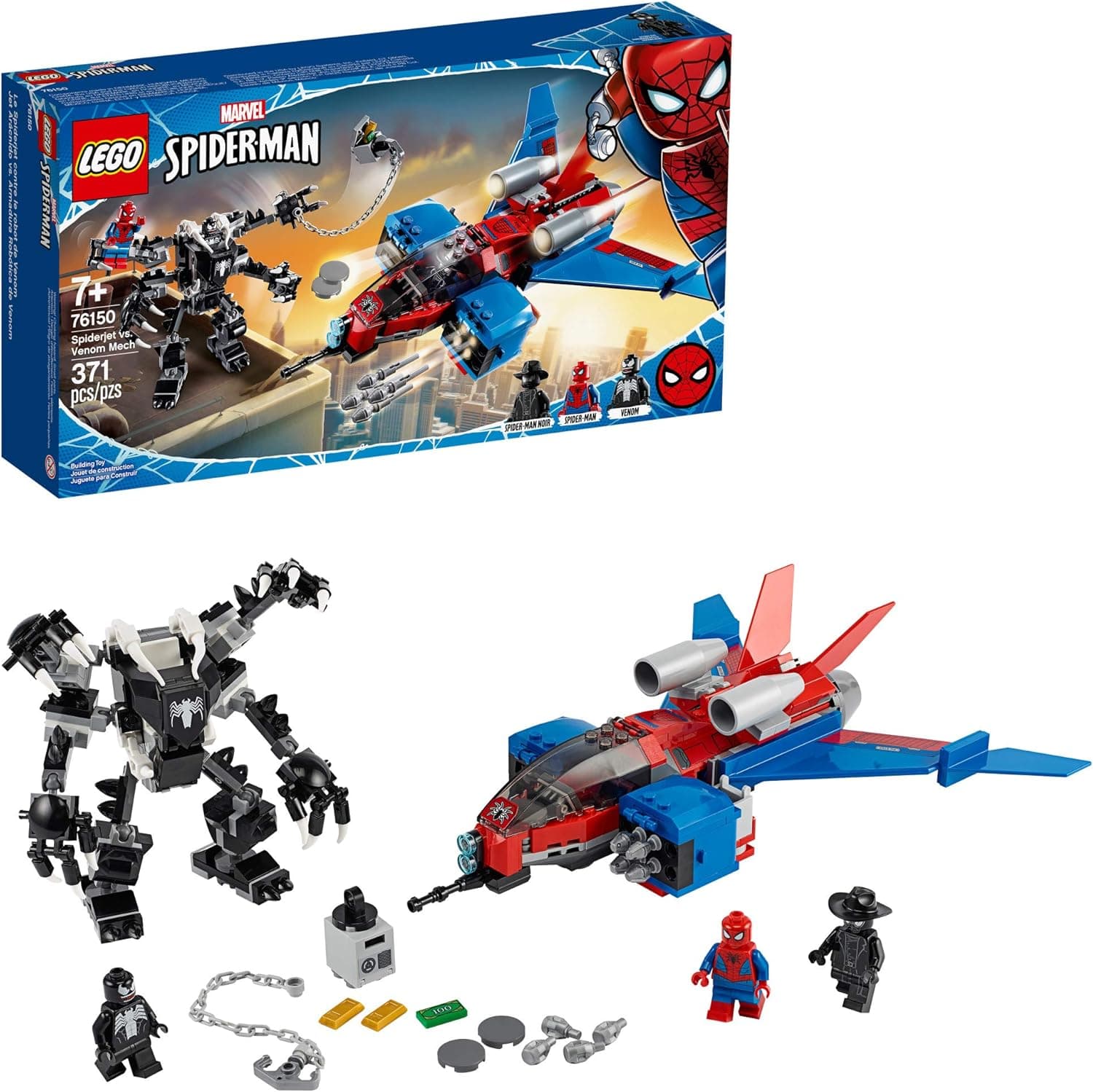 LEGO Marvel Spider-Man Spider-Jet vs Venom Mech 76150 Superhero Gift for Kids with Minifigures, Mech and Plane (371 Pieces)