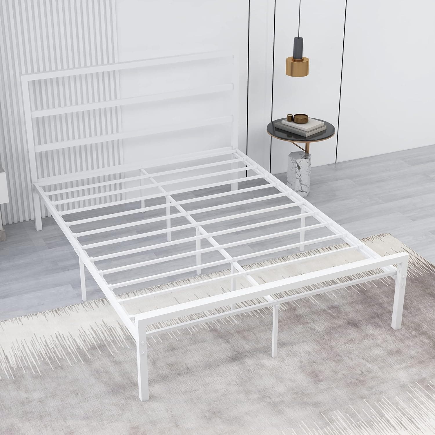 AUFANK Queen Size Bed Frame with Headboard and Footboard Heavy Duty Metal Platform Non-Slip No Noise and No Box Spring Easy Assembly White