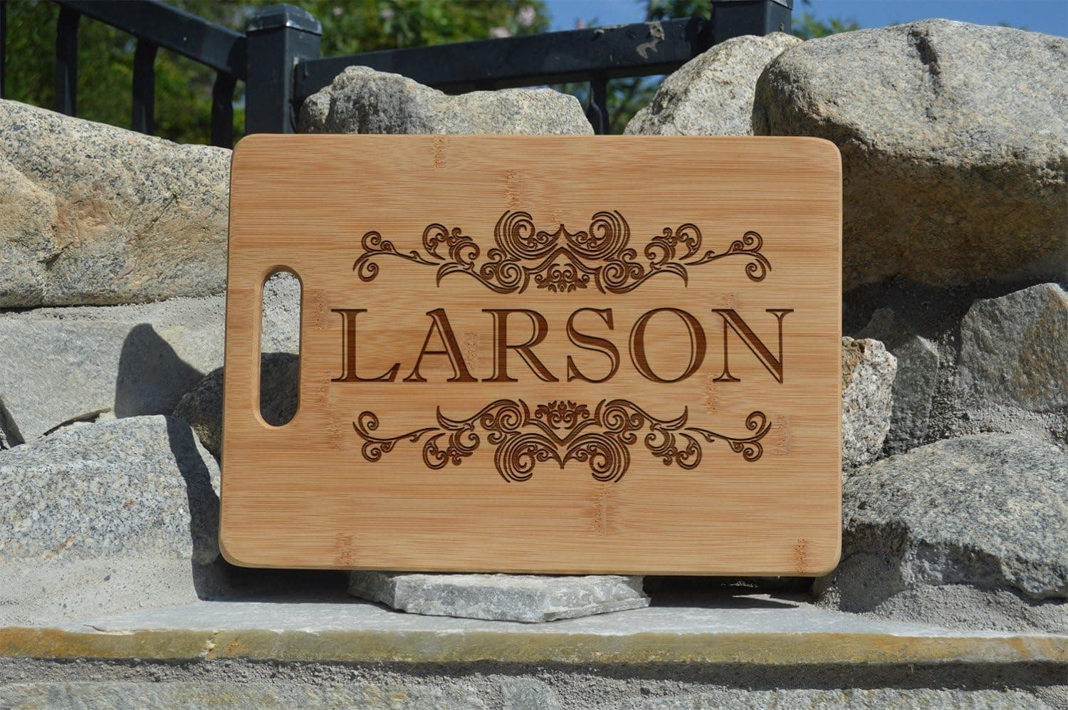 Family name Personalized Wooden Cutting Board -Fancy Custom Cutting Board - Housewarming Gift, Wedding Gift, Personalized (Last Name)