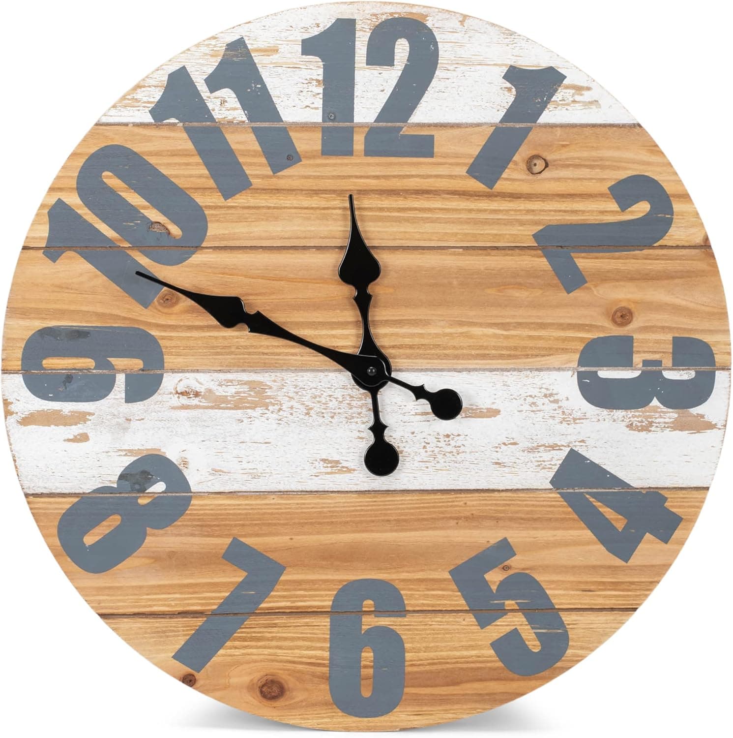 NAT & Jules Striped Woodgrain and White 24 inch Wood Composite Large Wall Clock