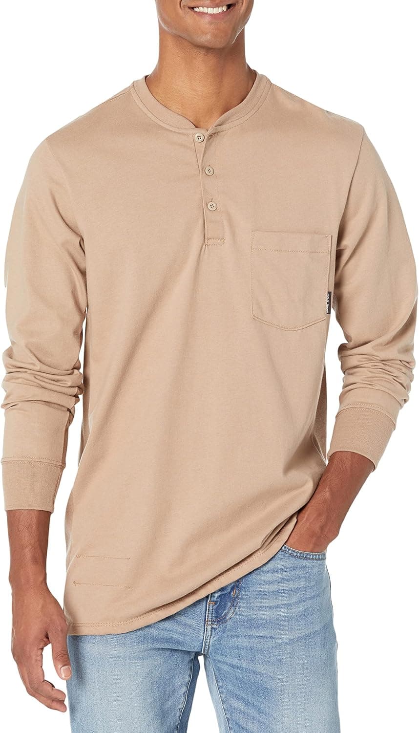 Bulwark FR Men's Flame Resistant 6.25 Oz Cotton Long Sleeve Tagless Henley Shirt