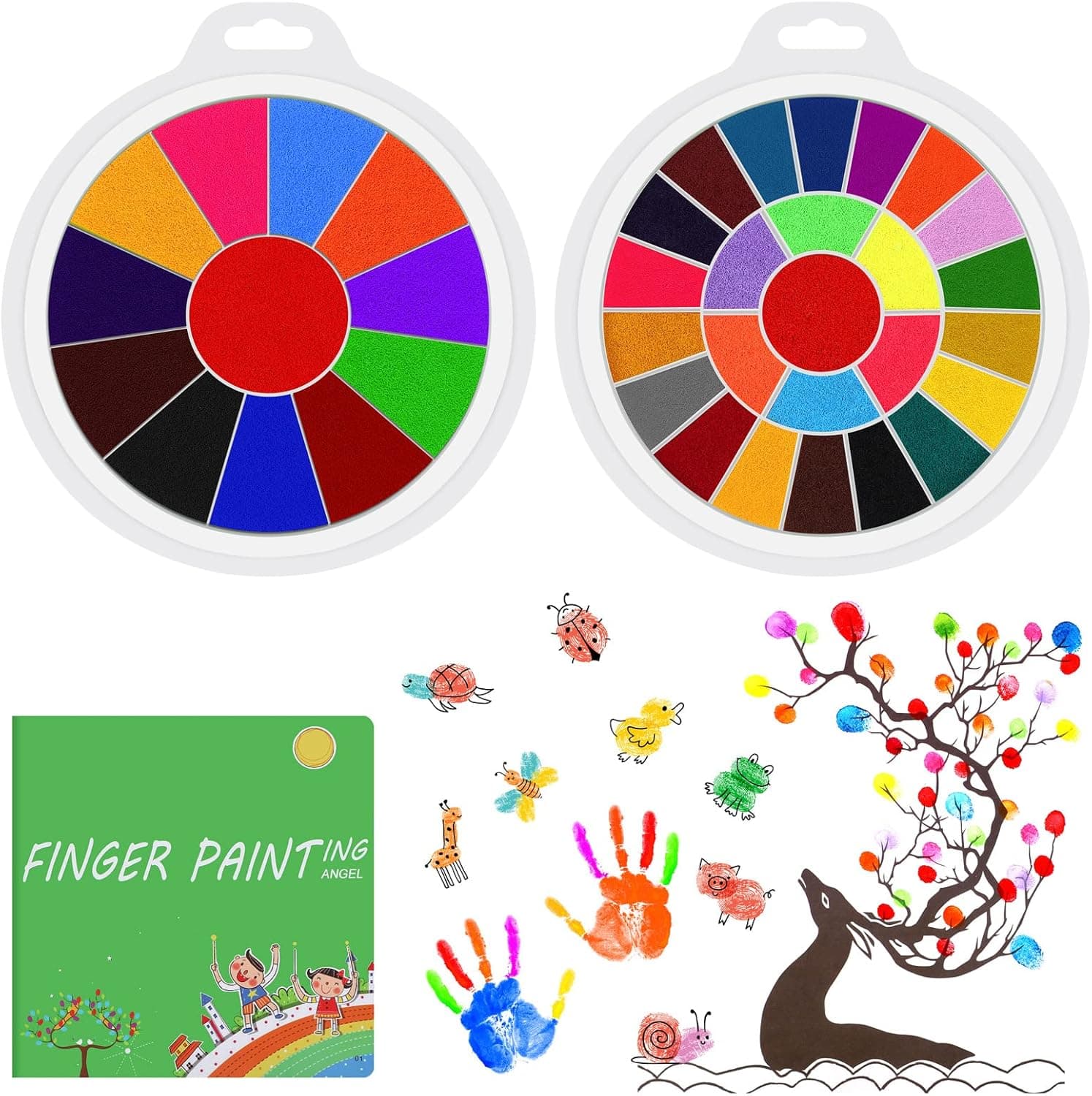 HOBBY HORSE Funny Finger Painting Kit Finger Drawing Toys Rainbow Fingerprint Ink Pads Washable Kids Paint Paint for Birthday Kindergarten School Home DIY Crafts Painting