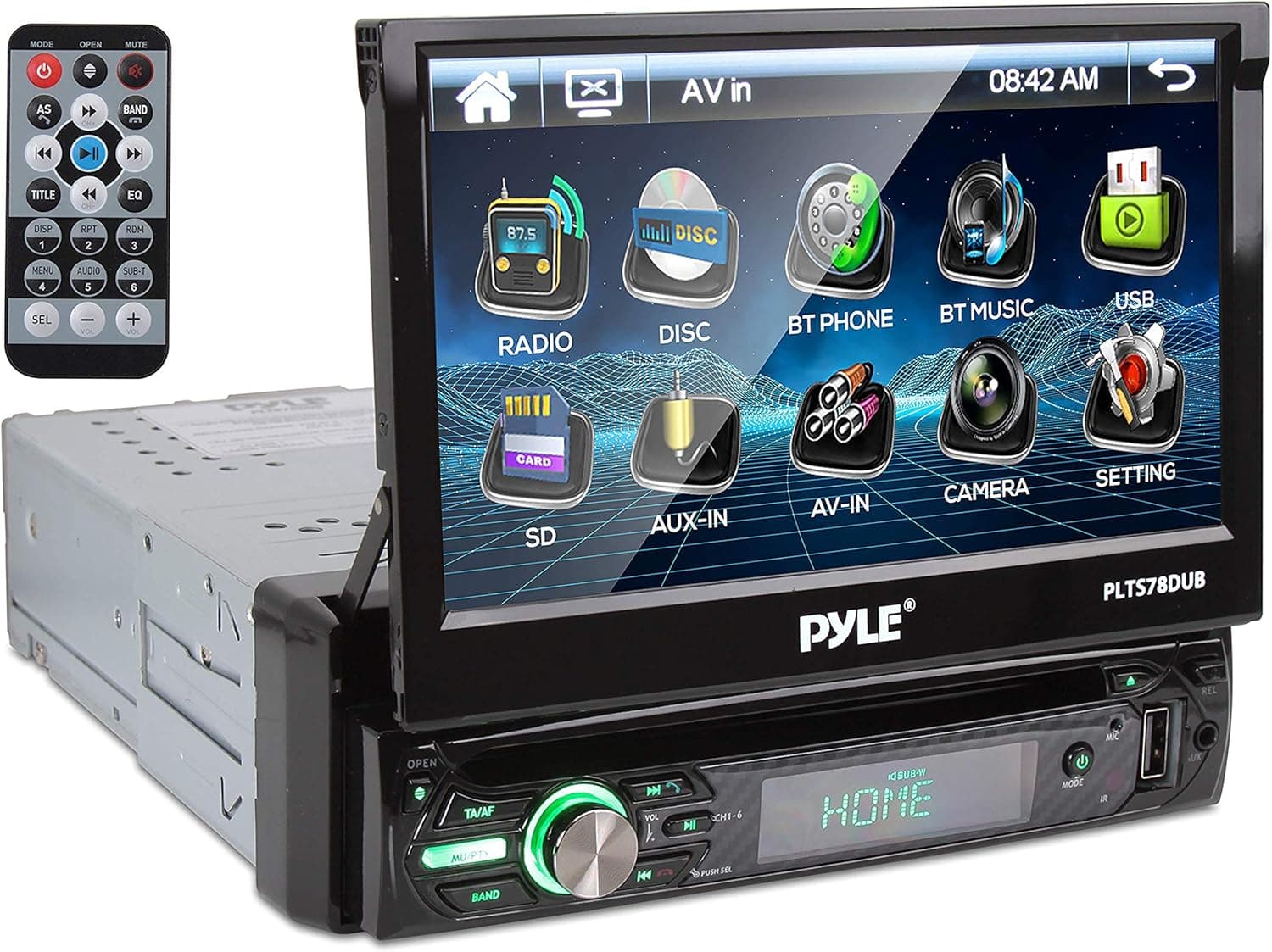 Pyle Single DIN Head Unit Receiver - In-Dash Car Stereo with 7” Multi-Color Touchscreen Display - Audio Video System with Bluetooth for Wireless Music Streaming & Hands-free Calling - PLTS78DUB, BLACK